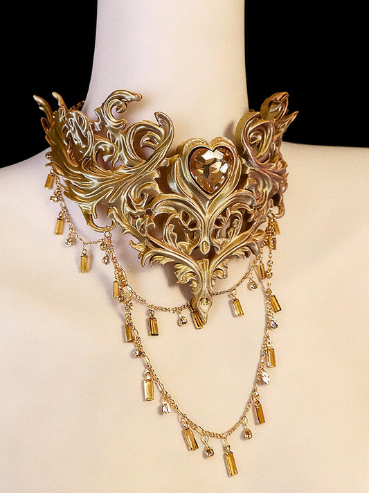 3D Printed Gothic Heart Choker Necklace, Baroque Filigree Statement Collar, Fantasy Couture Necklace, Gift for Her