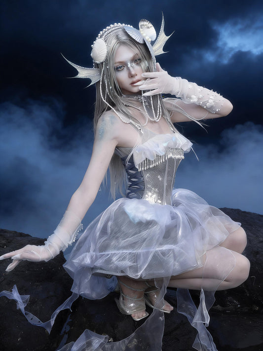 Ethereal Corset Dress with Detachable Jellyfish Skirt, Sheer Fairy Dress, Fantasy Rave Outfit, Gothic Romantic Look, Pastel Gothic