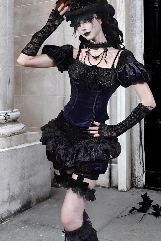 Nocturne Ruffle Bloomers | Gothic Lace Shorts with Detachable Garters, Victorian Baroque Ruffled Lingerie, Dark Romantic Outfit