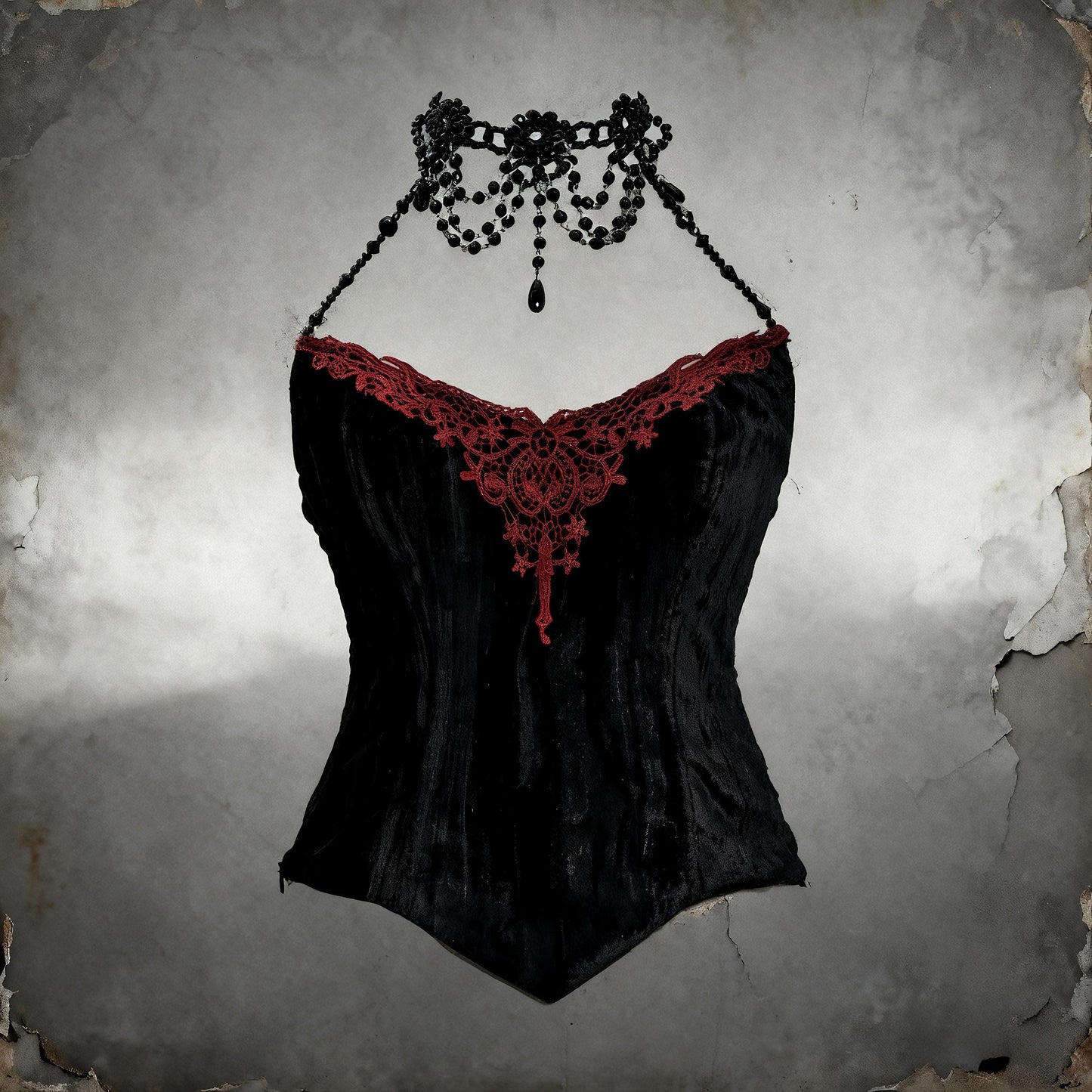 vampire corset dress full body model red velvet gothic outfit
