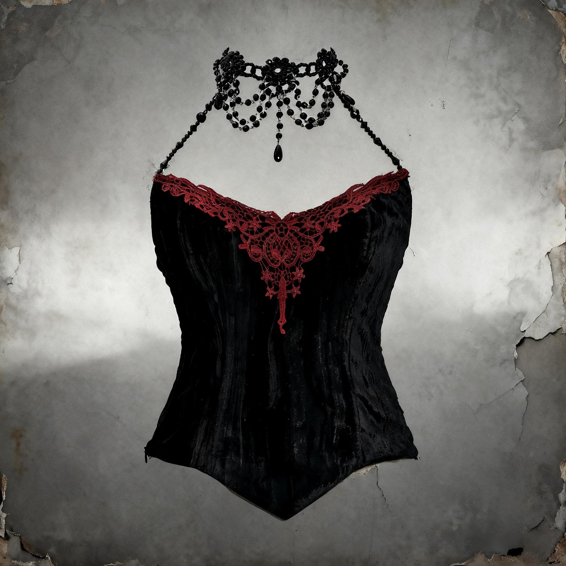 vampire corset dress full body model red velvet gothic outfit