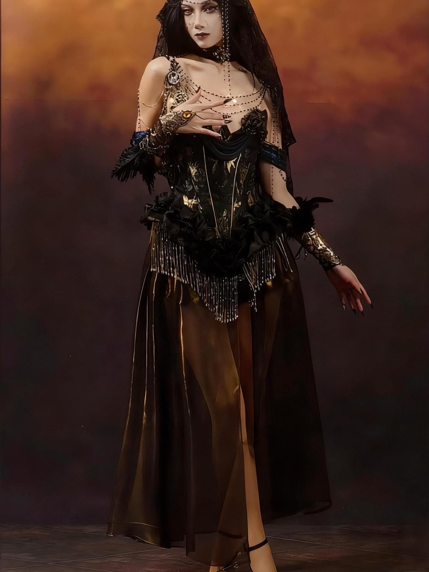 Golden Time Gothic Corset Dress, Baroque Gold Renaissance Gown, Victorian Masquerade Costume, Dark Romance Party Outfit, winter dress