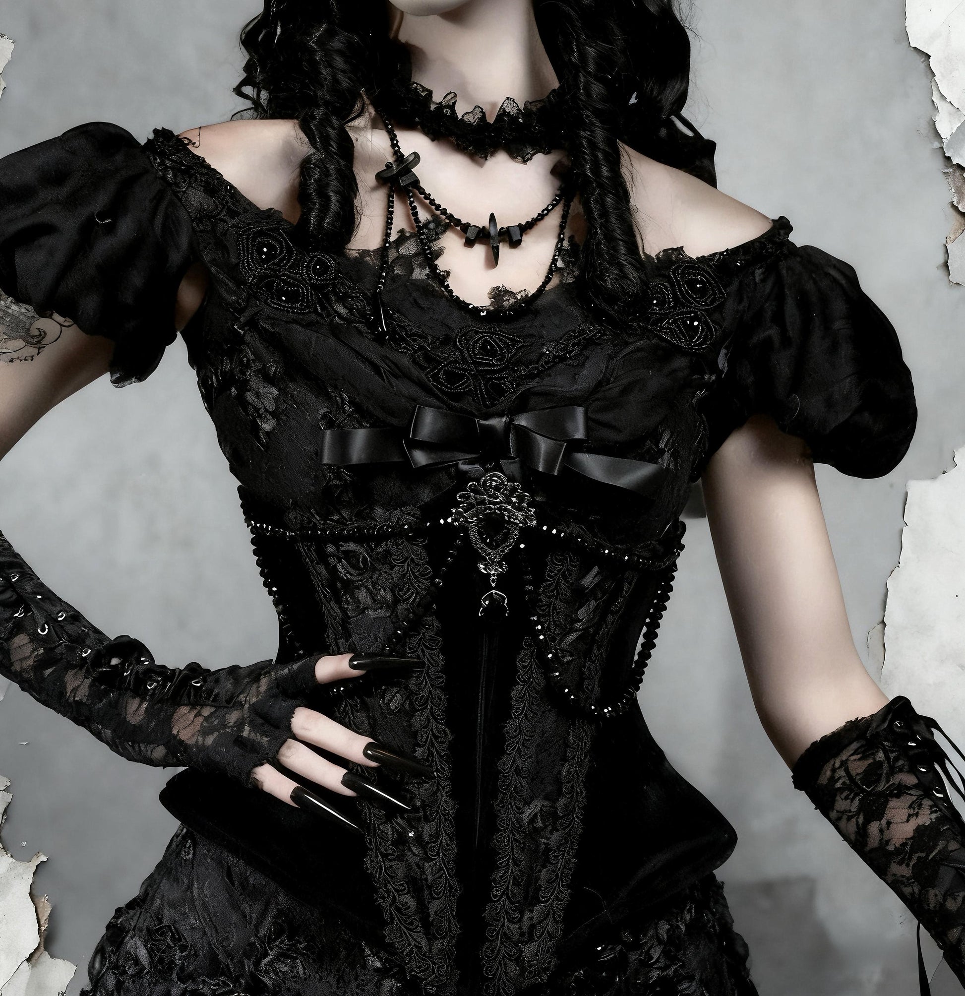 gothic corset dress upper body lace detail corset structure