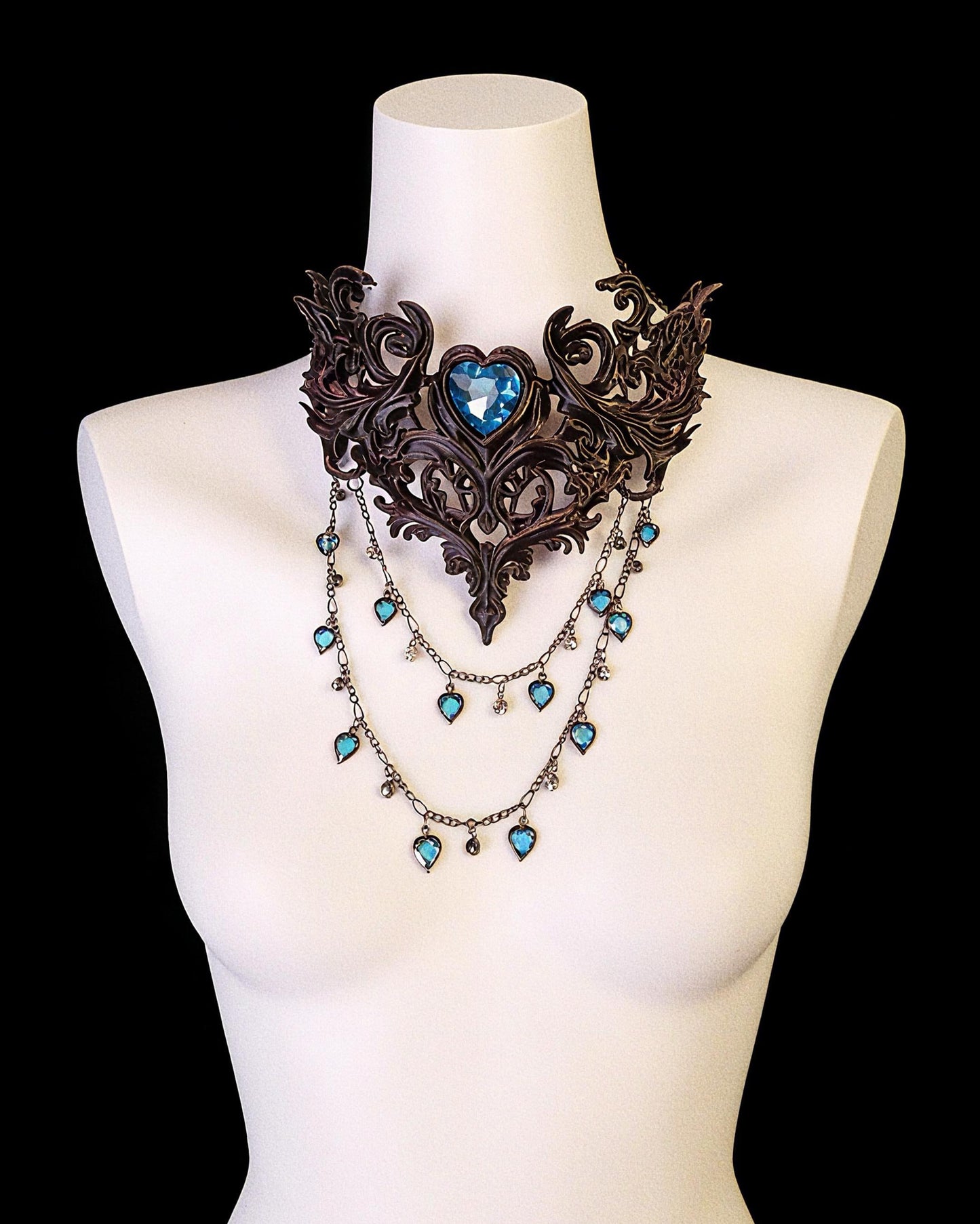 3D Printed Gothic Heart Choker Necklace, Baroque Filigree Statement Collar, Fantasy Couture Necklace, Gift for Her