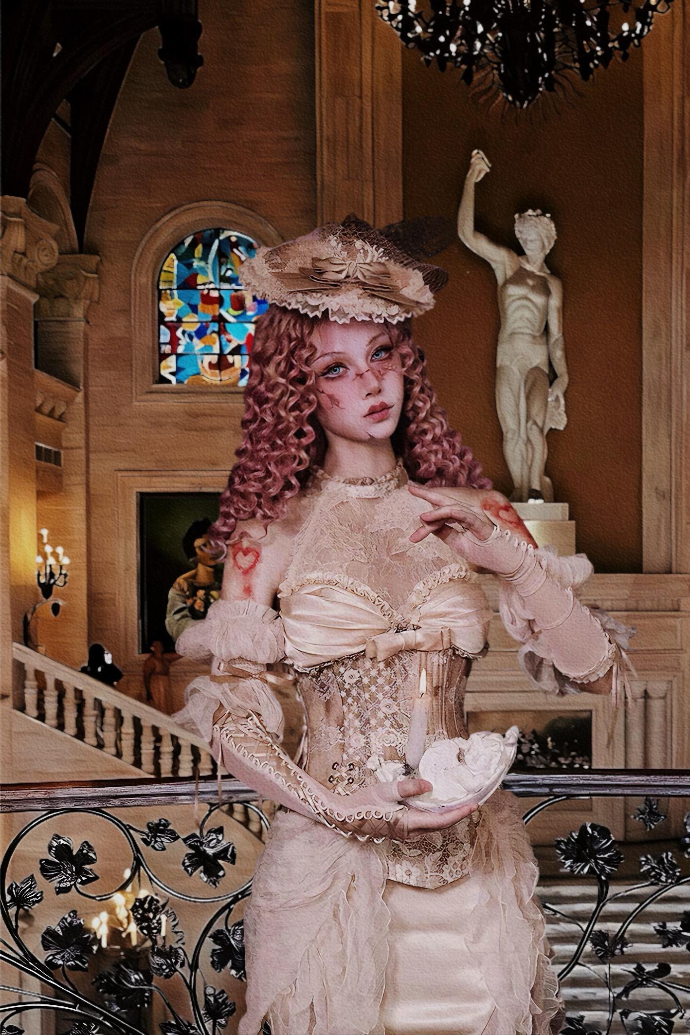 Cupid’s Whisper Rococo Corset & Dress Set | Pastel Gothic Lace Corset, Angelic Fairy Gown, Baroque Valentine Outfit, Renaissance Dress