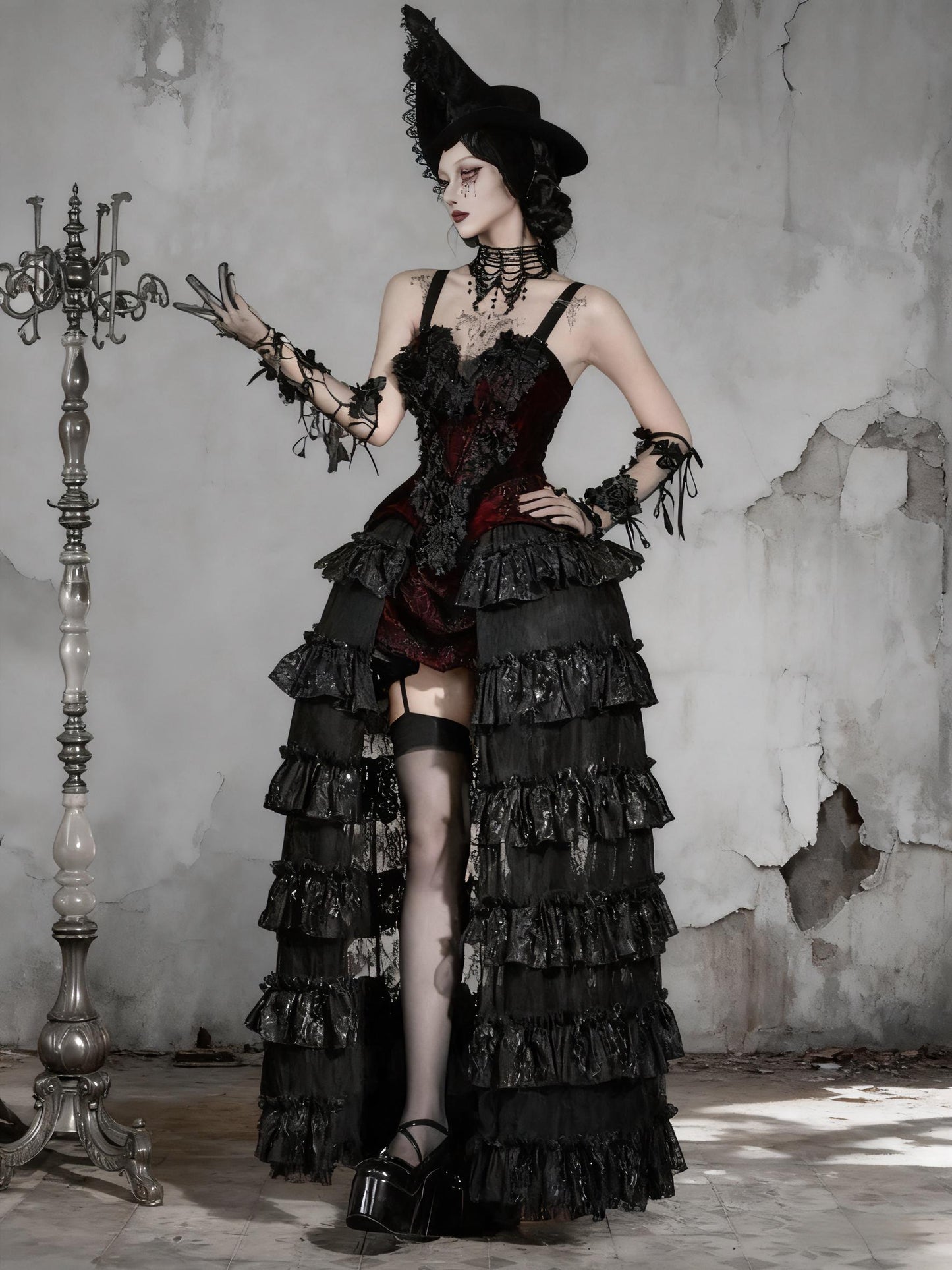gothic velvet corset dress full outfit dramatic baroque gown silhouette