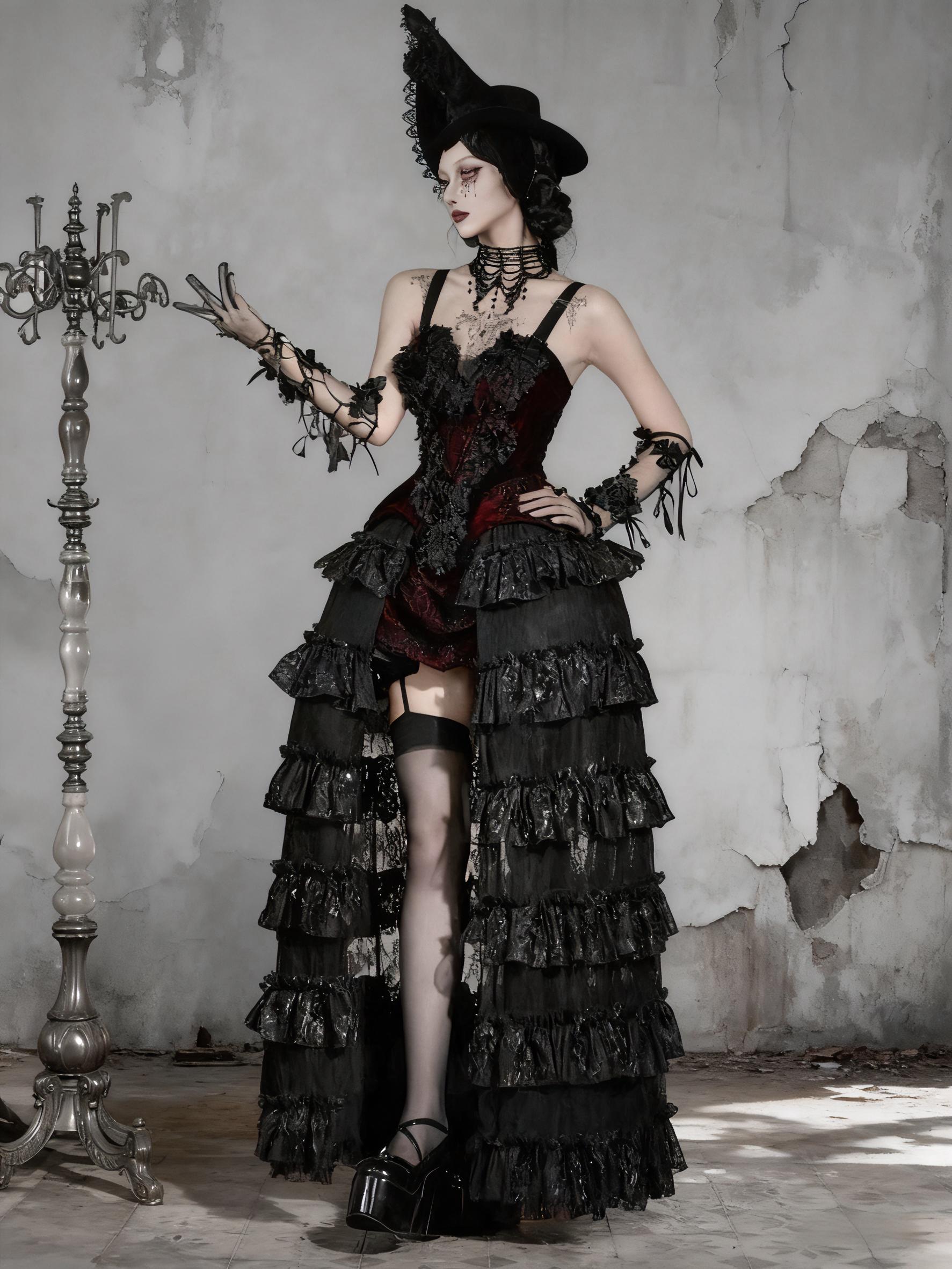 gothic velvet corset dress full outfit dramatic baroque gown silhouette