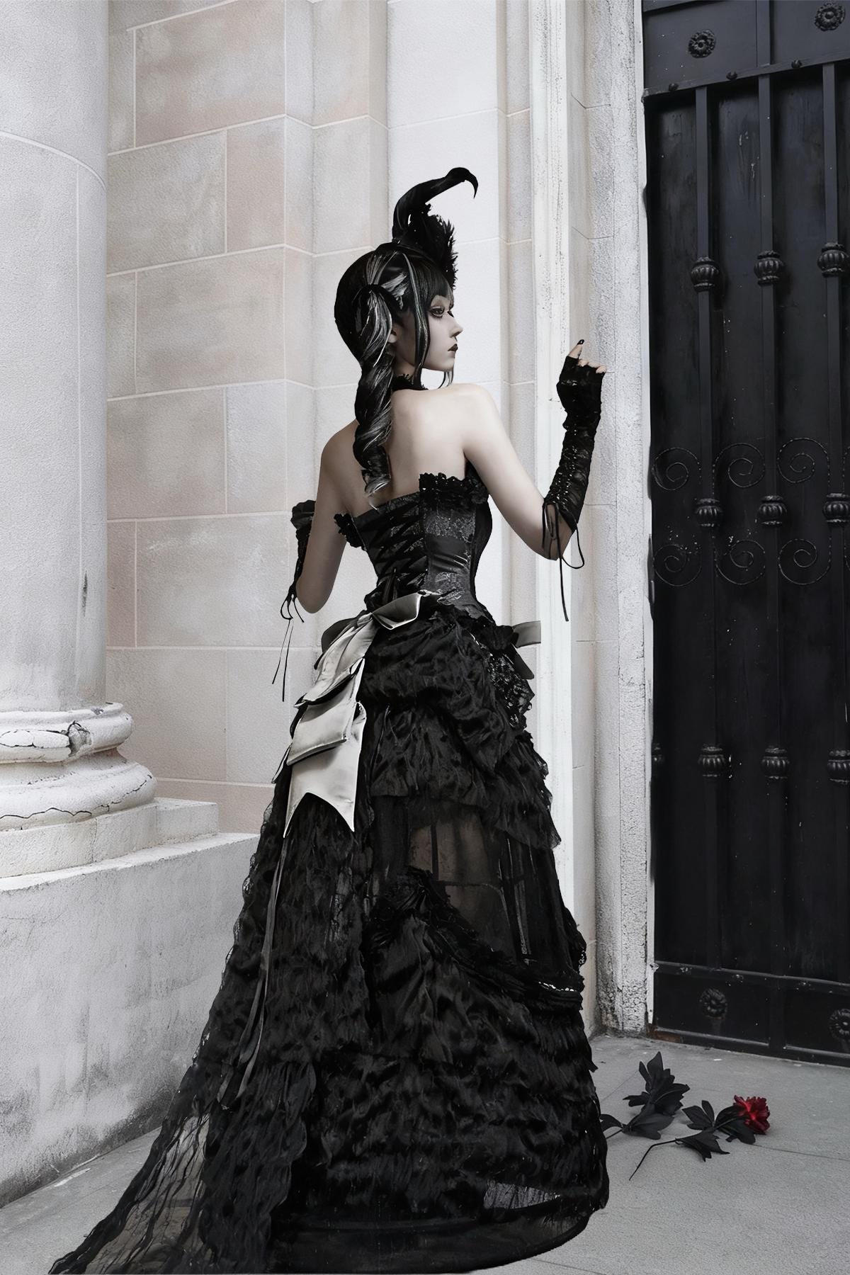 Gothic Black Heart Corset Top – Sheer Mesh Bustier with Jacquard Fabric & Cotton Lace Trim Dark Romantic Lace Up Corset, Gift for Cosplayer