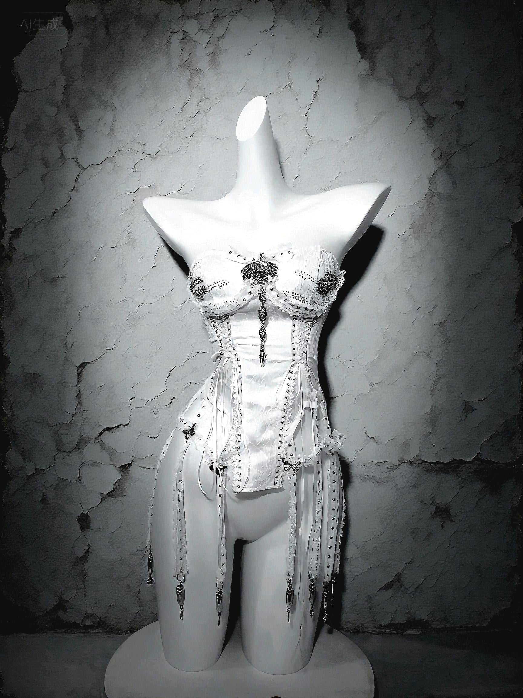 gothic bridal corset white lace full body dark angel outfit