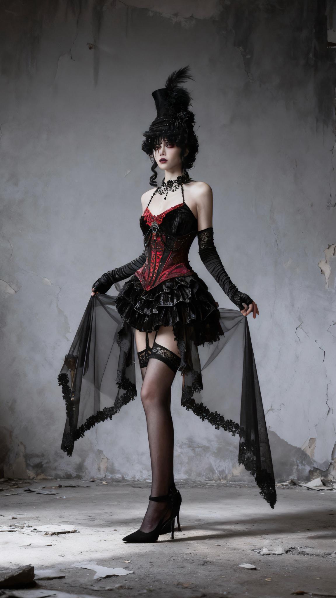 vampire corset dress full body model red velvet gothic outfit