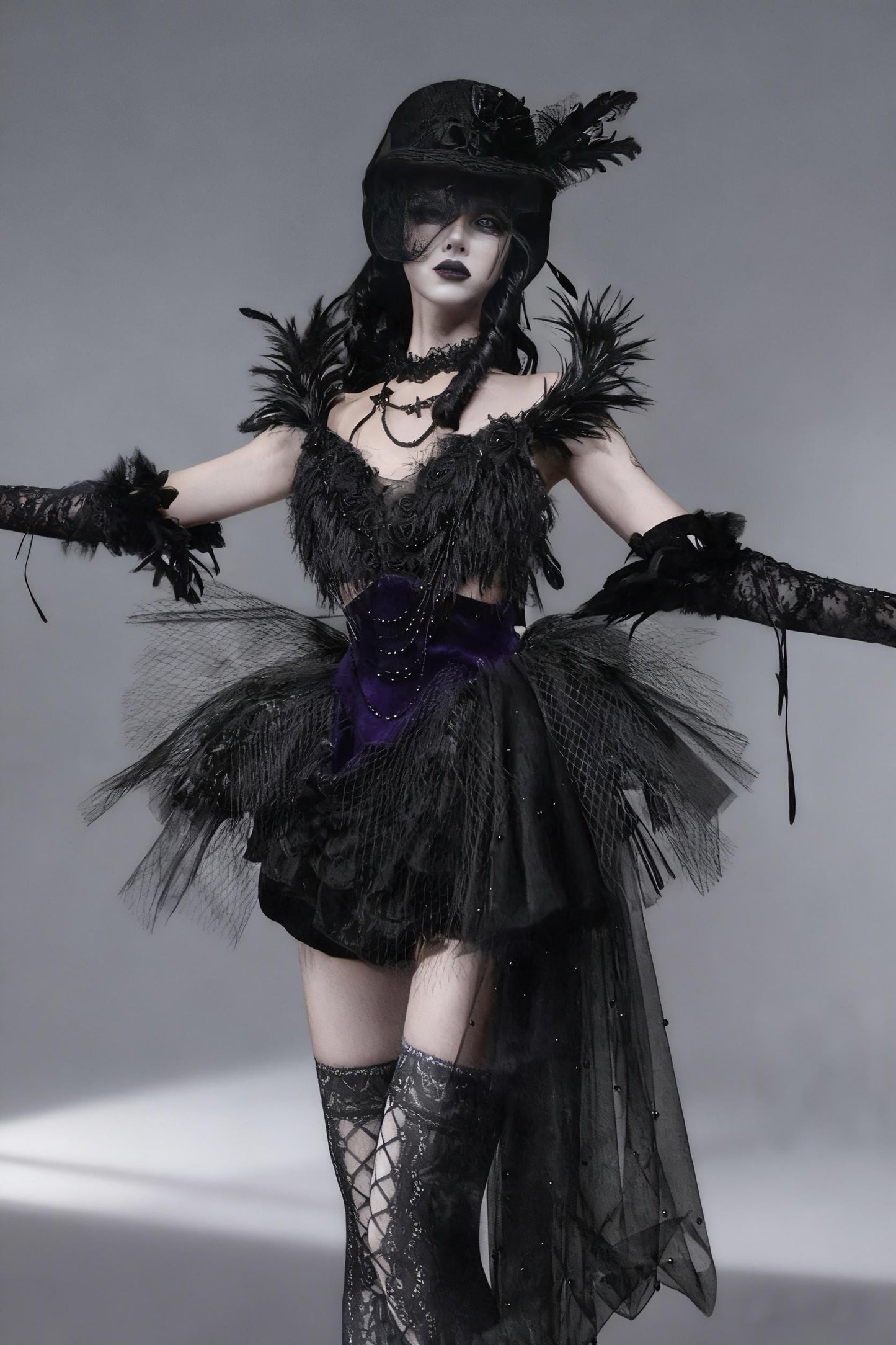 dark swan gothic feather dress black ballet inspired mini dress
