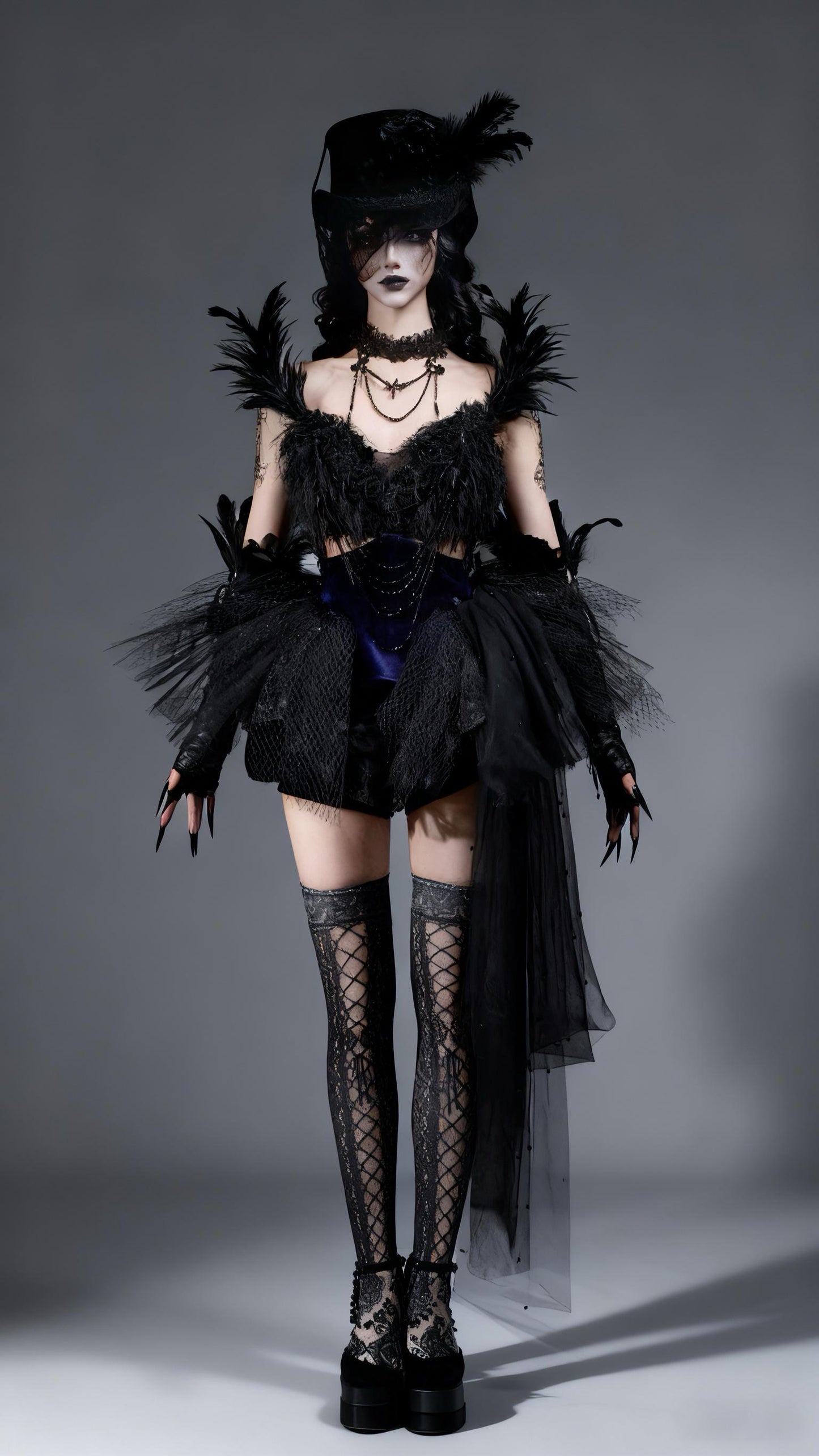 dark swan gothic feather dress black alternative fashion outfit