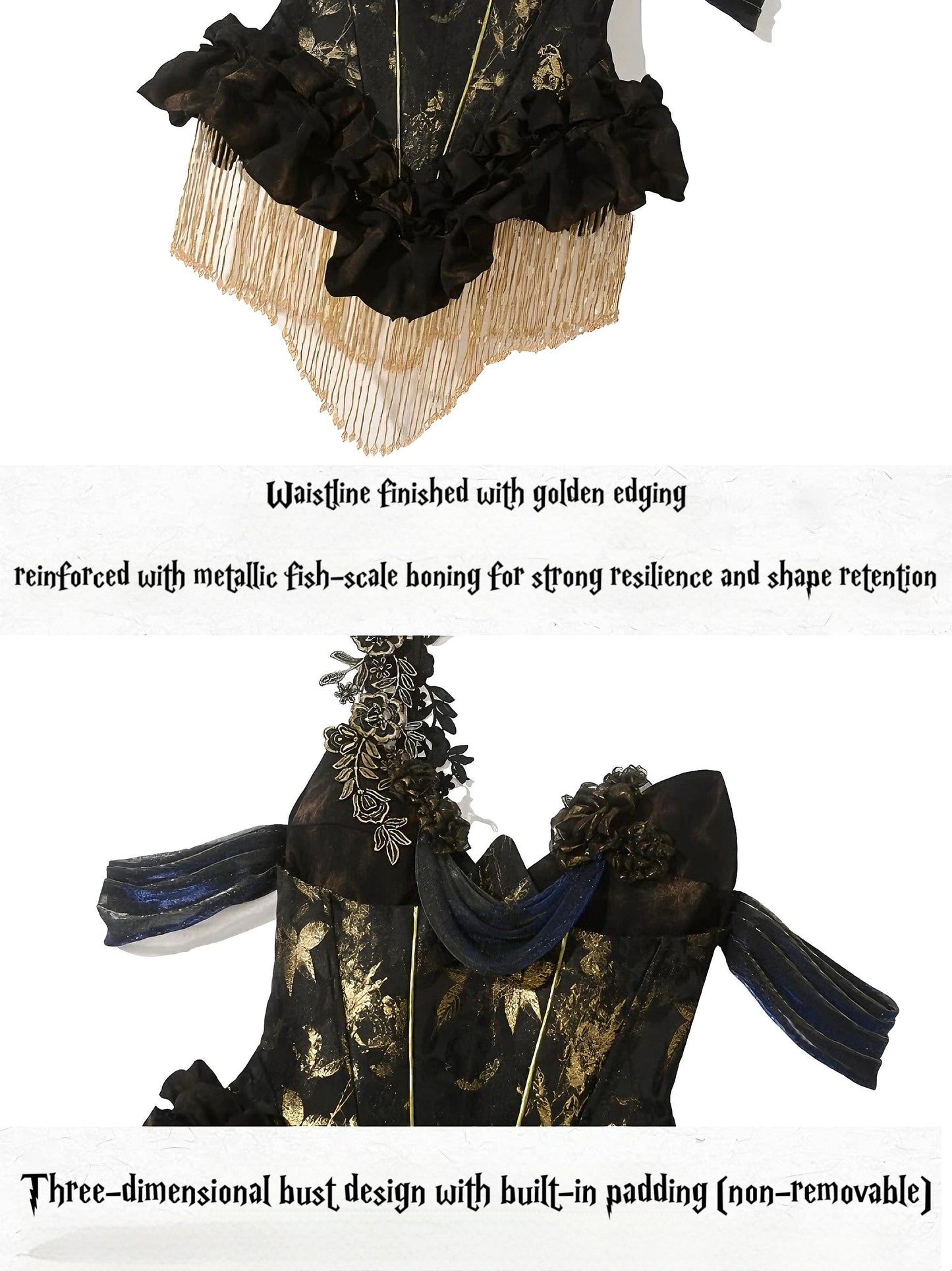 Golden Time Gothic Corset Dress, Baroque Gold Renaissance Gown, Victorian Masquerade Costume, Dark Romance Party Outfit, winter dress