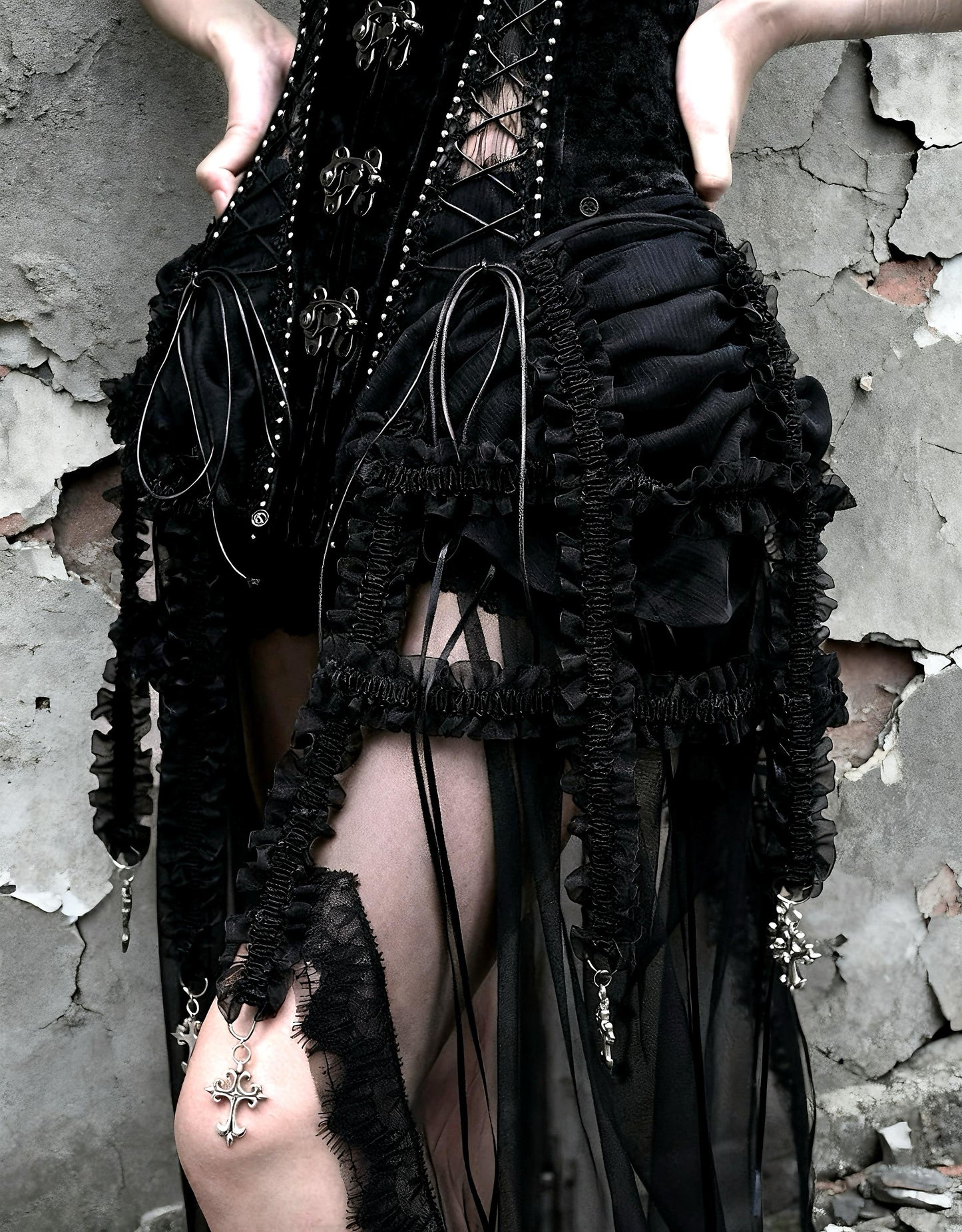 gothic corset set black corset cage skirt outfit