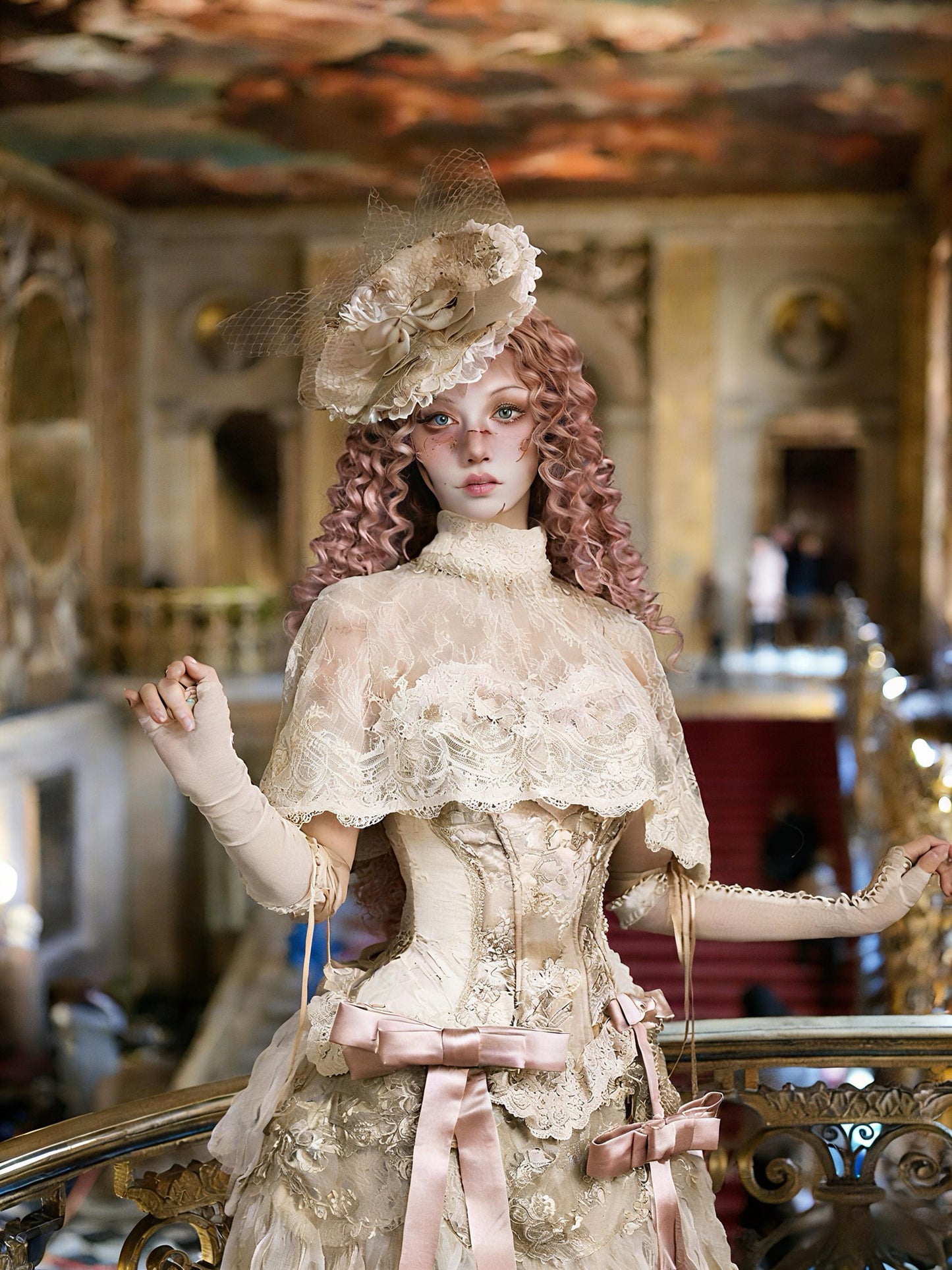 Victorian Lace Cape Top with Pearl Necklace, Sheer Gothic Lace Blouse, Antique Style Beaded Necklace, Romantic Gothic Layering Piece