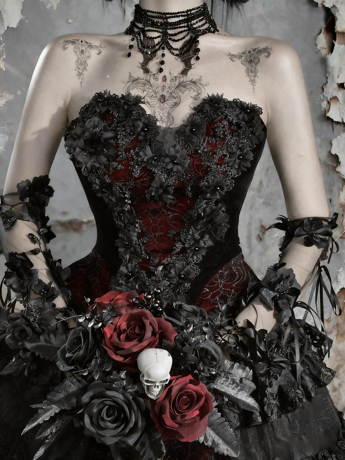 gothic velvet corset dress bodice close up lace velvet embroidery detail