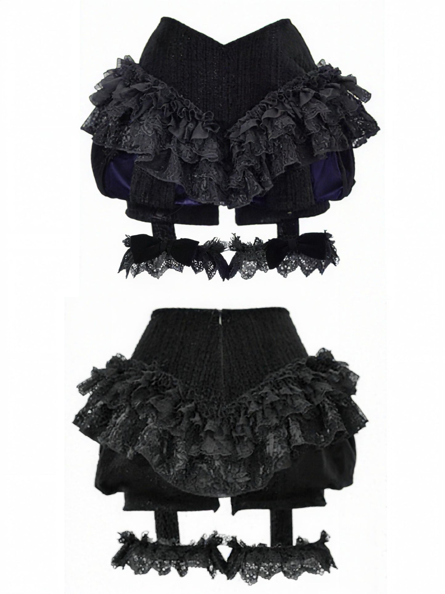 Nocturne Ruffle Bloomers | Gothic Lace Shorts with Detachable Garters, Victorian Baroque Ruffled Lingerie, Dark Romantic Outfit