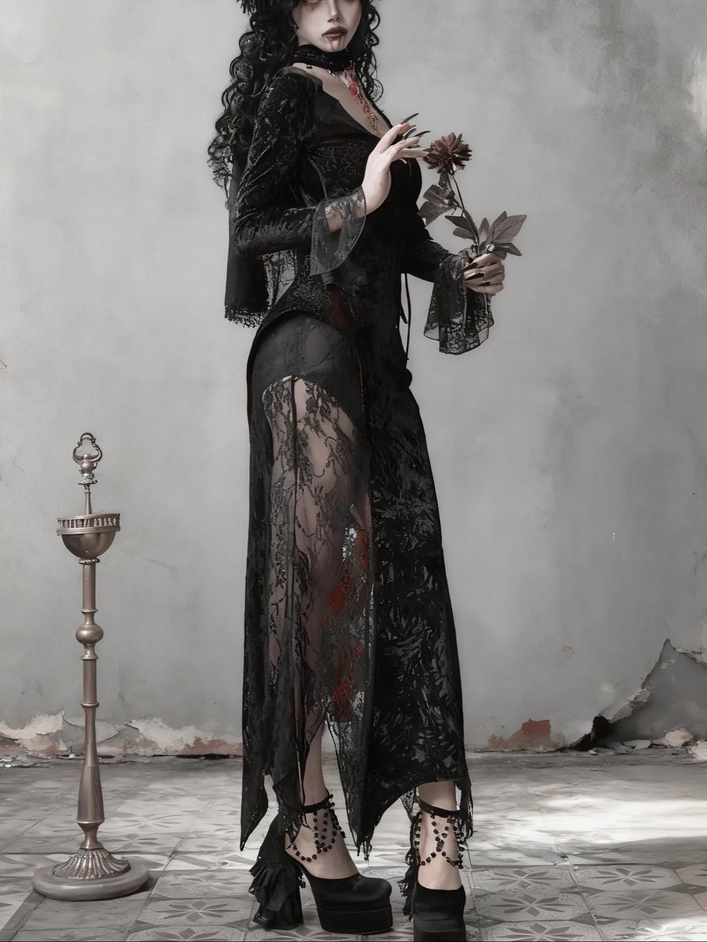 Scarlet Witch Gothic Mermaid Dress – Red Velvet Lace Vampire Gown, Dark Romance Corset Maxi Dress, Holiday Masquerade Outfit, Gift for her