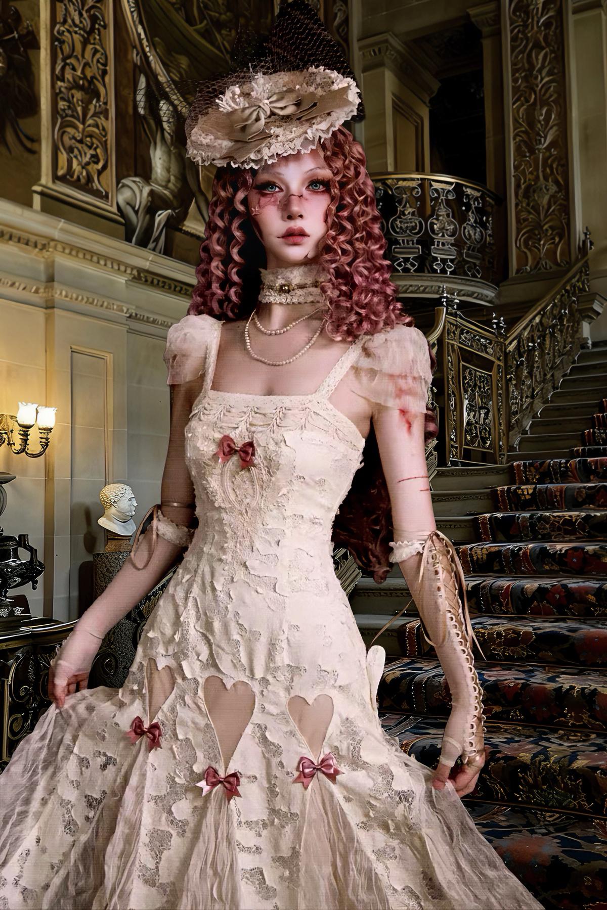 Balletcore lace dress romantic rococo pink lace gown