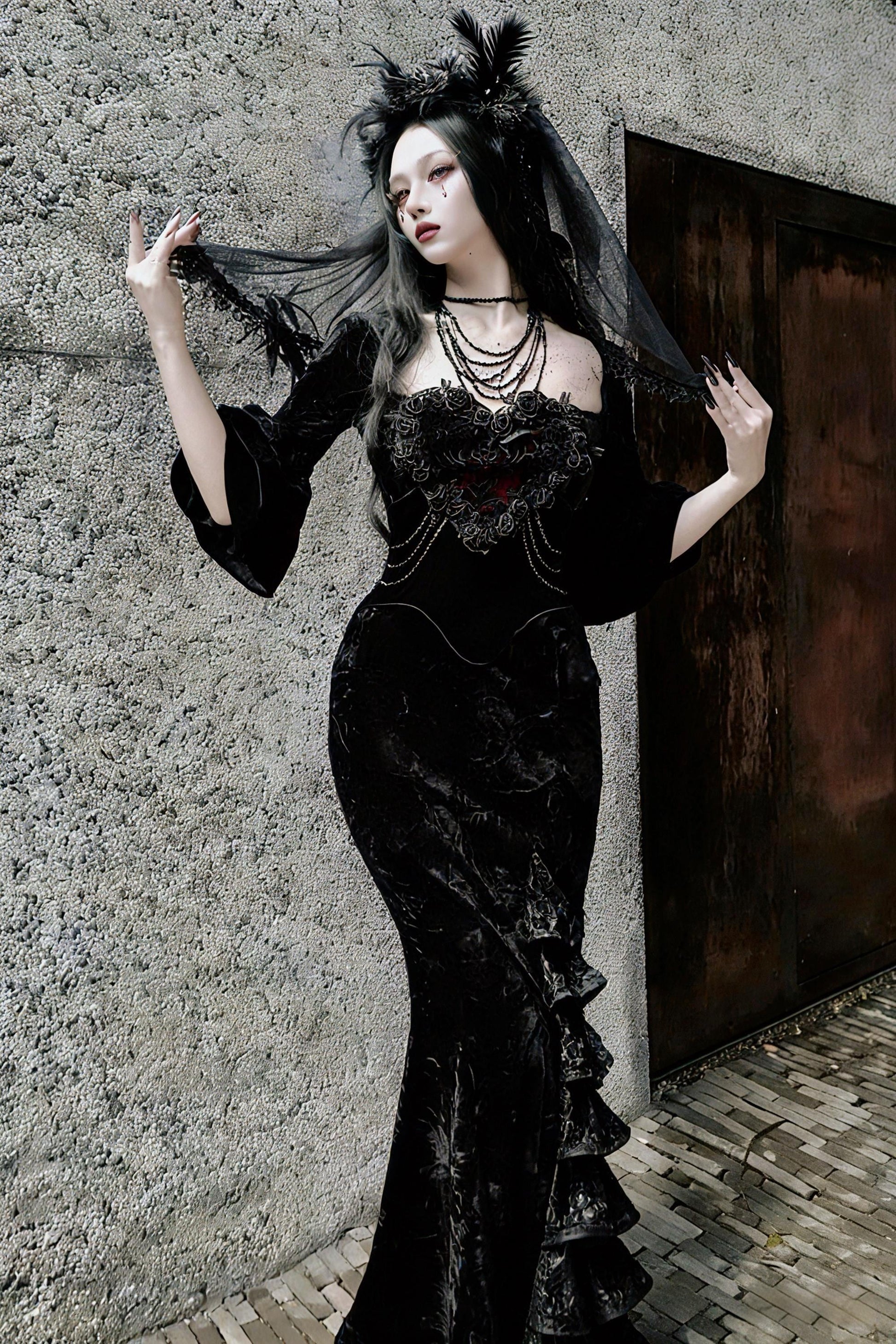 red gothic velvet dress black velvet gothic gown