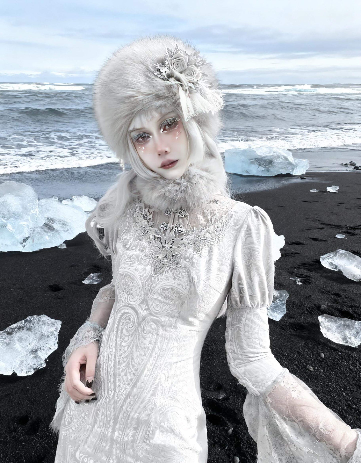 Gothic faux fur winter hat Victorian Lolita winter style