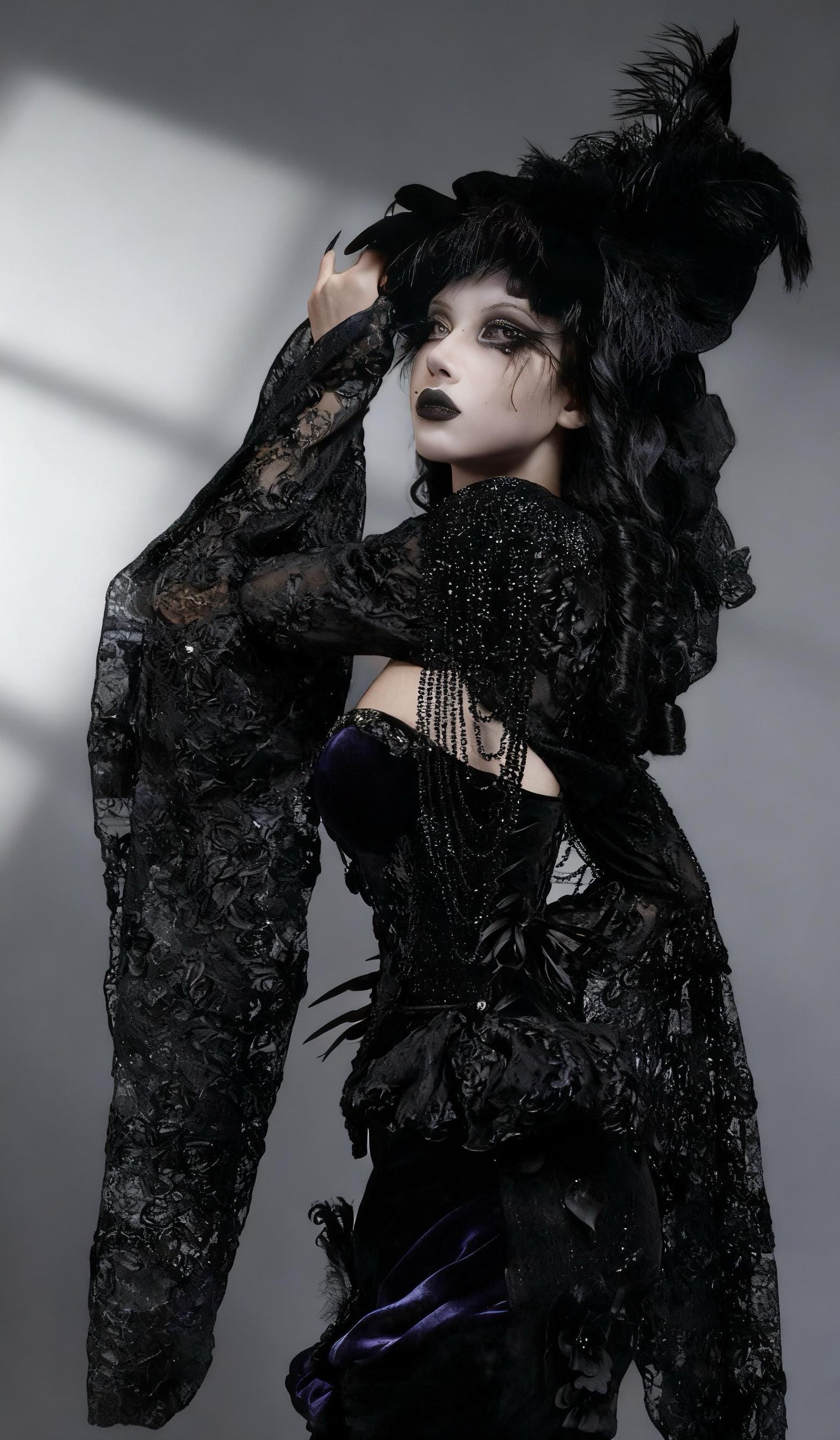 Gothic lace bolero side view bell sleeve shrug