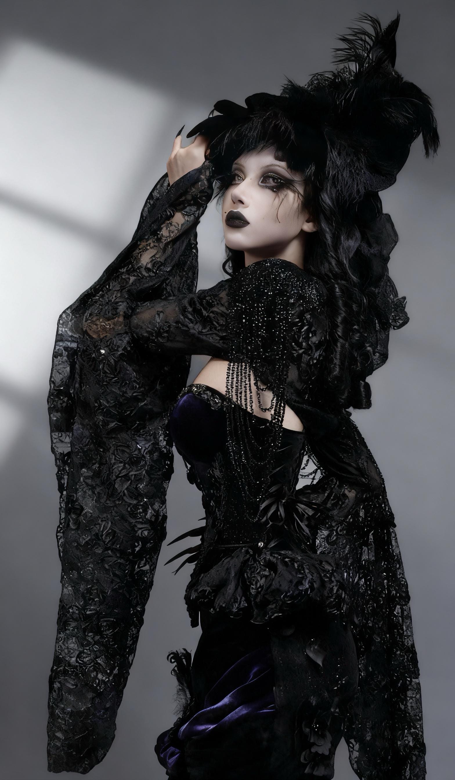 Gothic lace bolero side view bell sleeve shrug