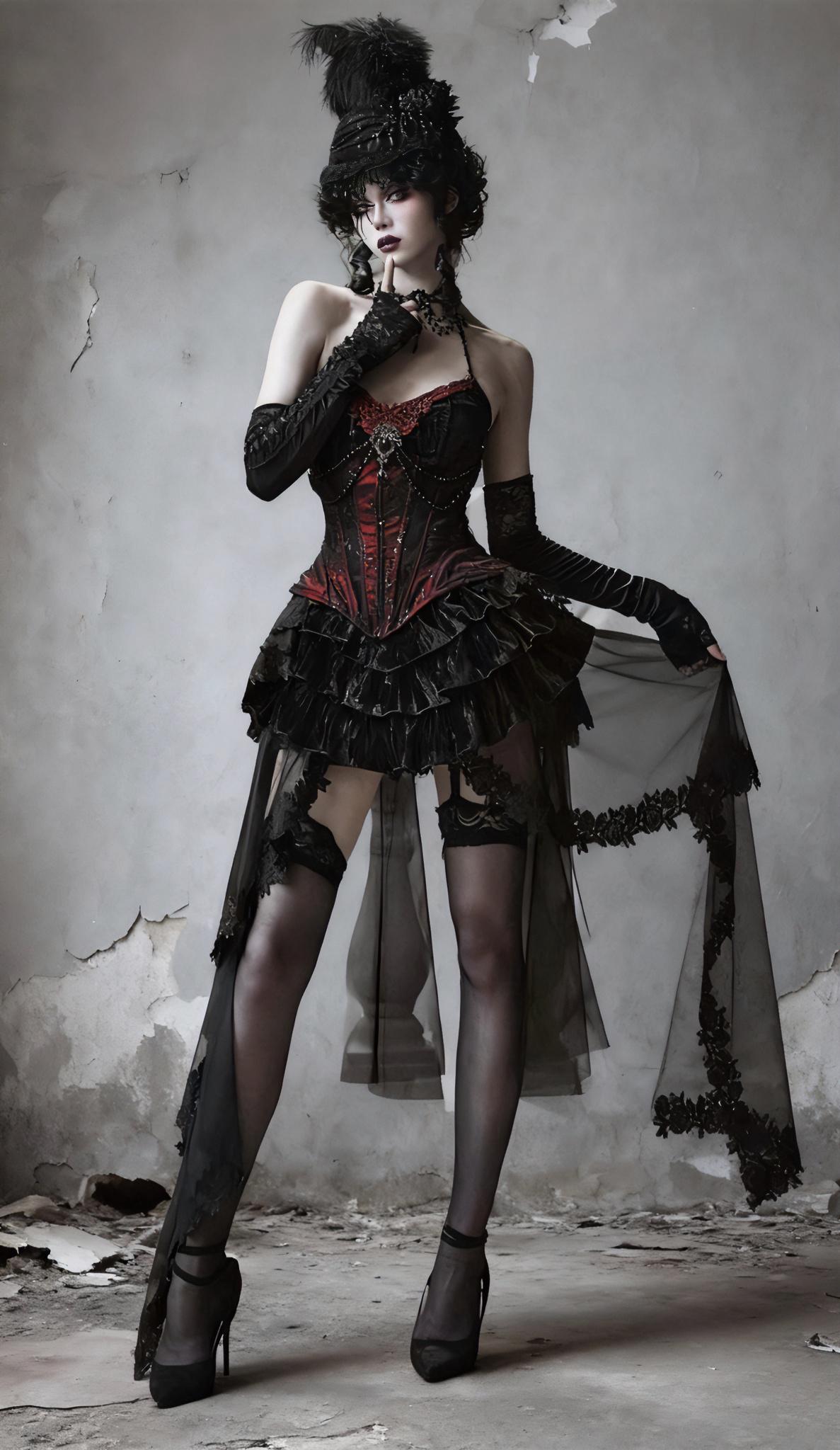 vampire corset dress model standing gothic lace costume styling