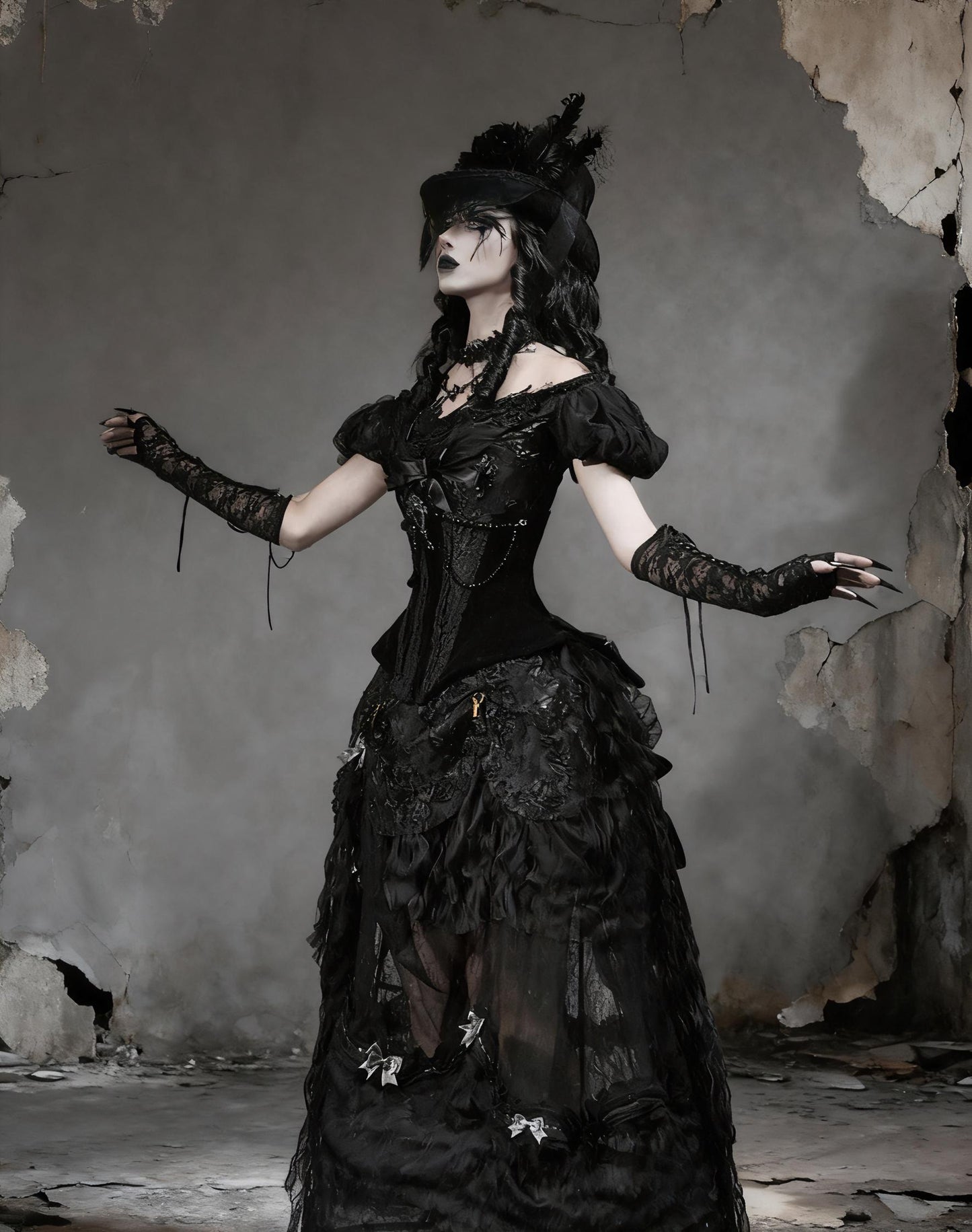 gothic corset dress full body model black victorian outfit styling