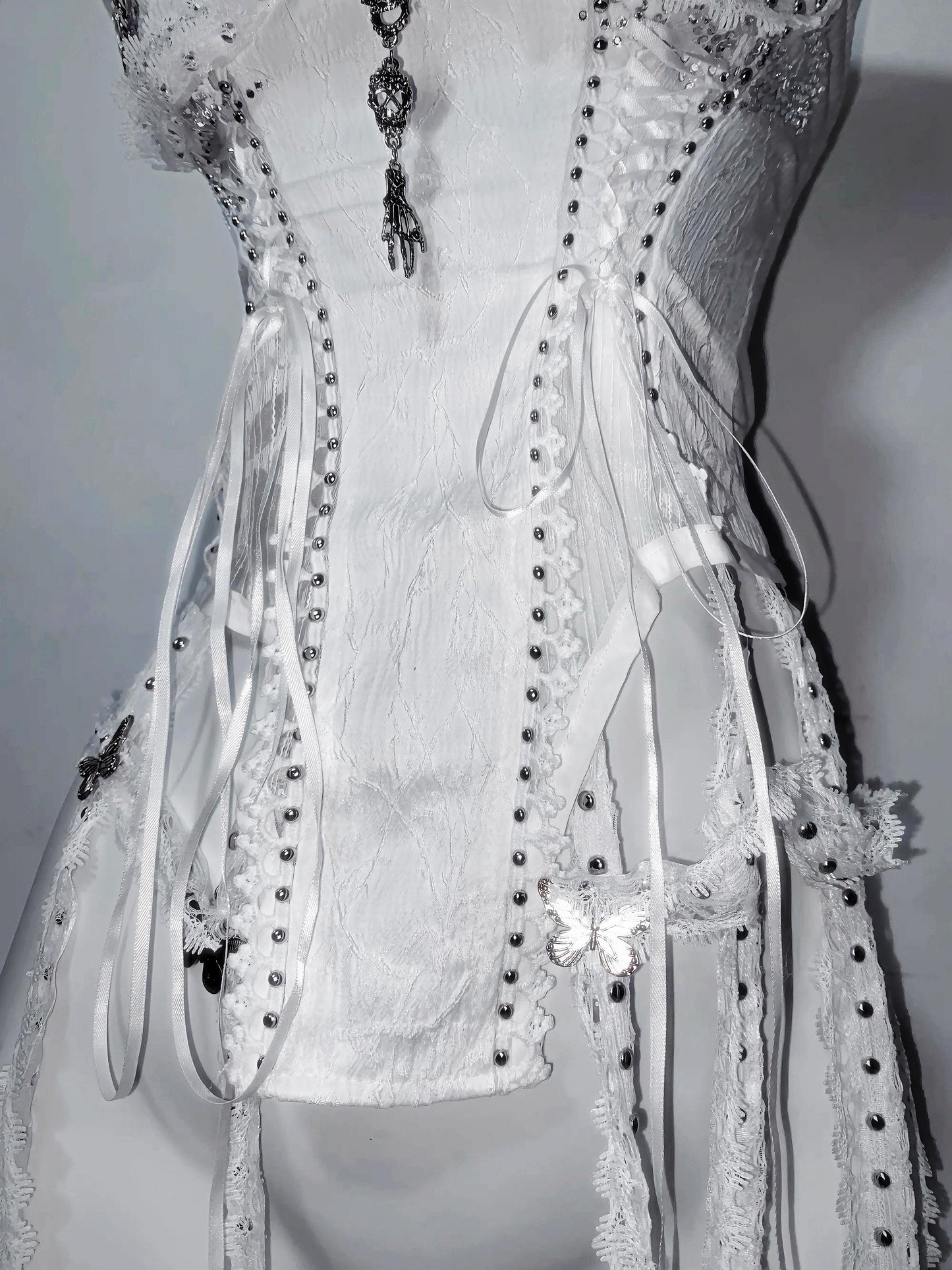 gothic bridal corset white lace back lace up detail