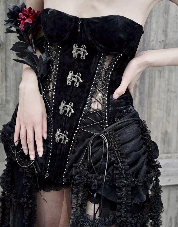 gothic corset set black lace corset cage skirt