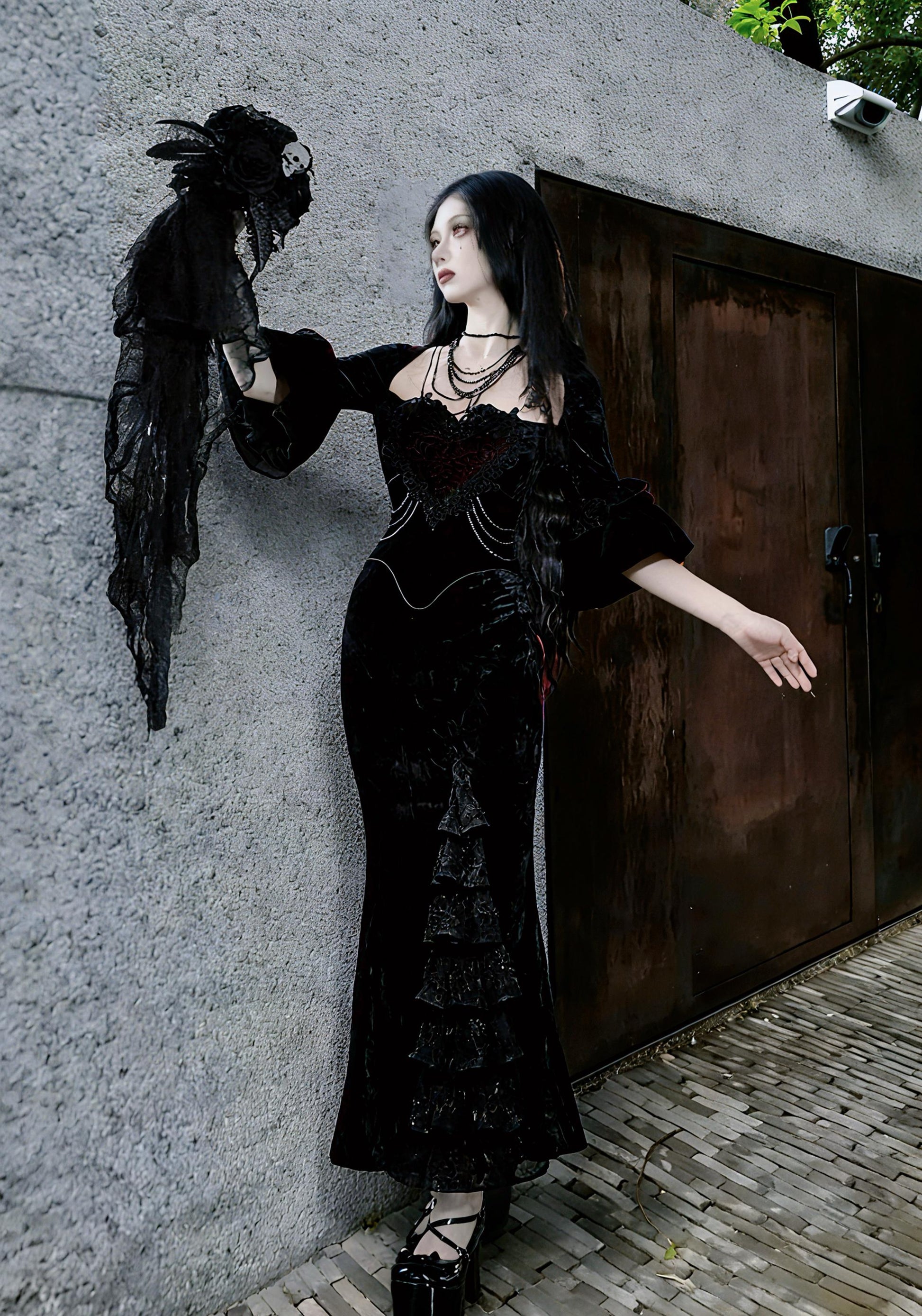 red gothic velvet dress black velvet baroque gown