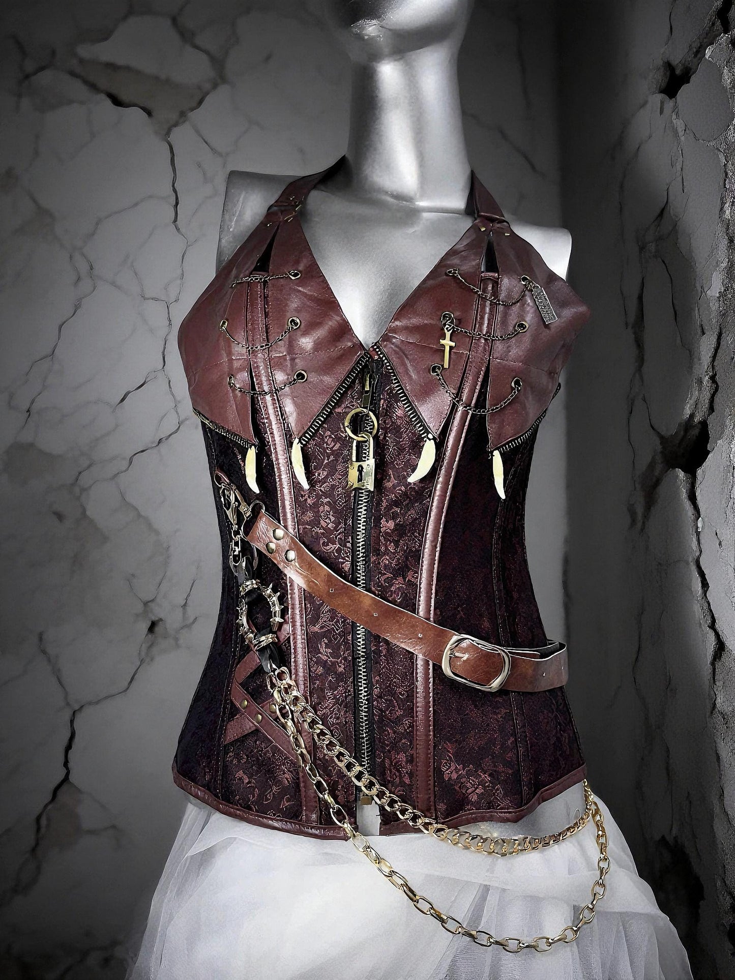Chain Warden Gothic Pirate Costume: Vegan Leather Corset & Steampunk Shorts, Rave Outfit