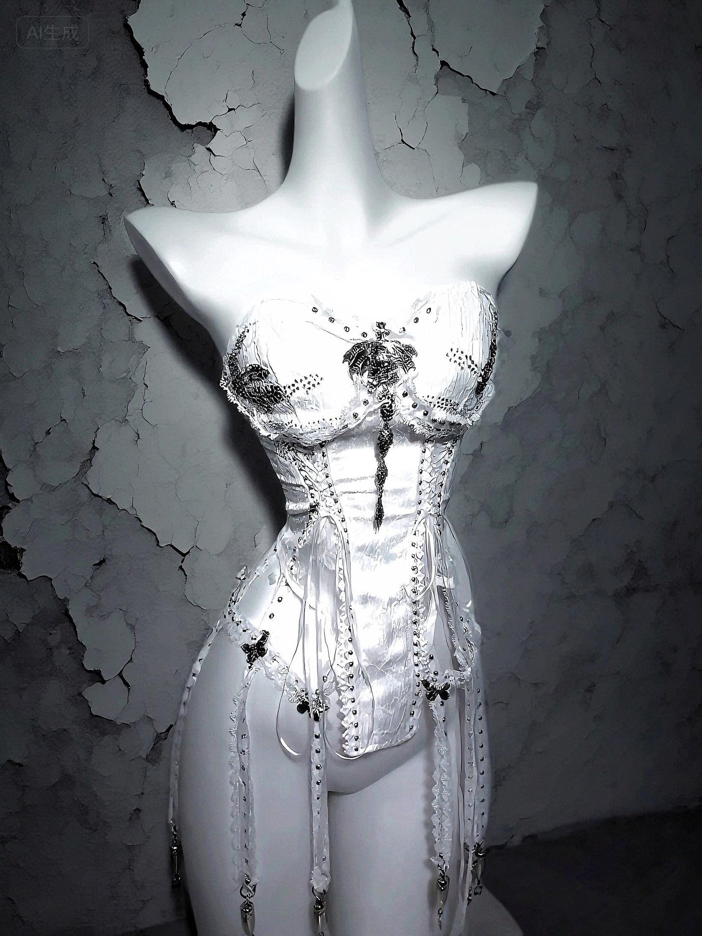 gothic bridal corset white lace butterfly chain corset styling