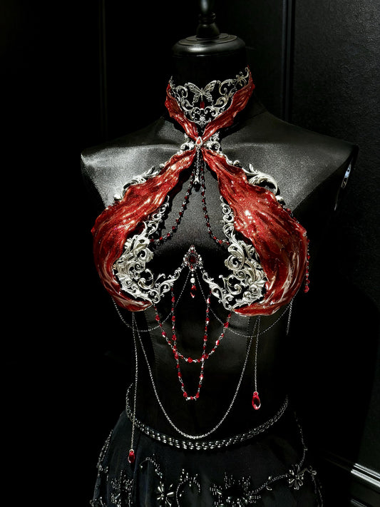 Handmade Red Rave Corset Top – Gothic Resin Silicone Bustier, Festival Rave Outfit, Fantasy Armor Lingerie, EDM, Burningman Outfit