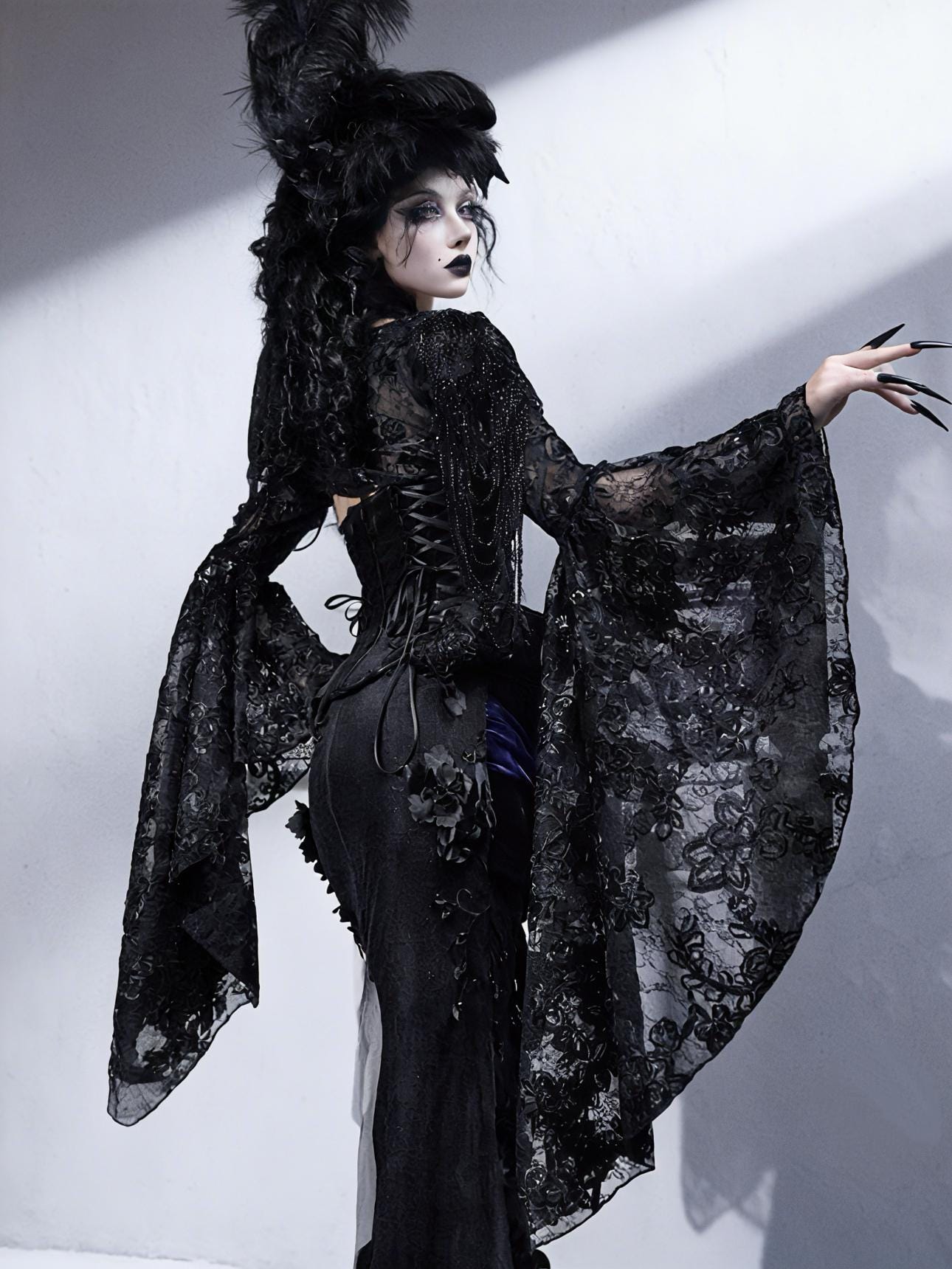 Gothic lace bolero side view bell sleeve shrug