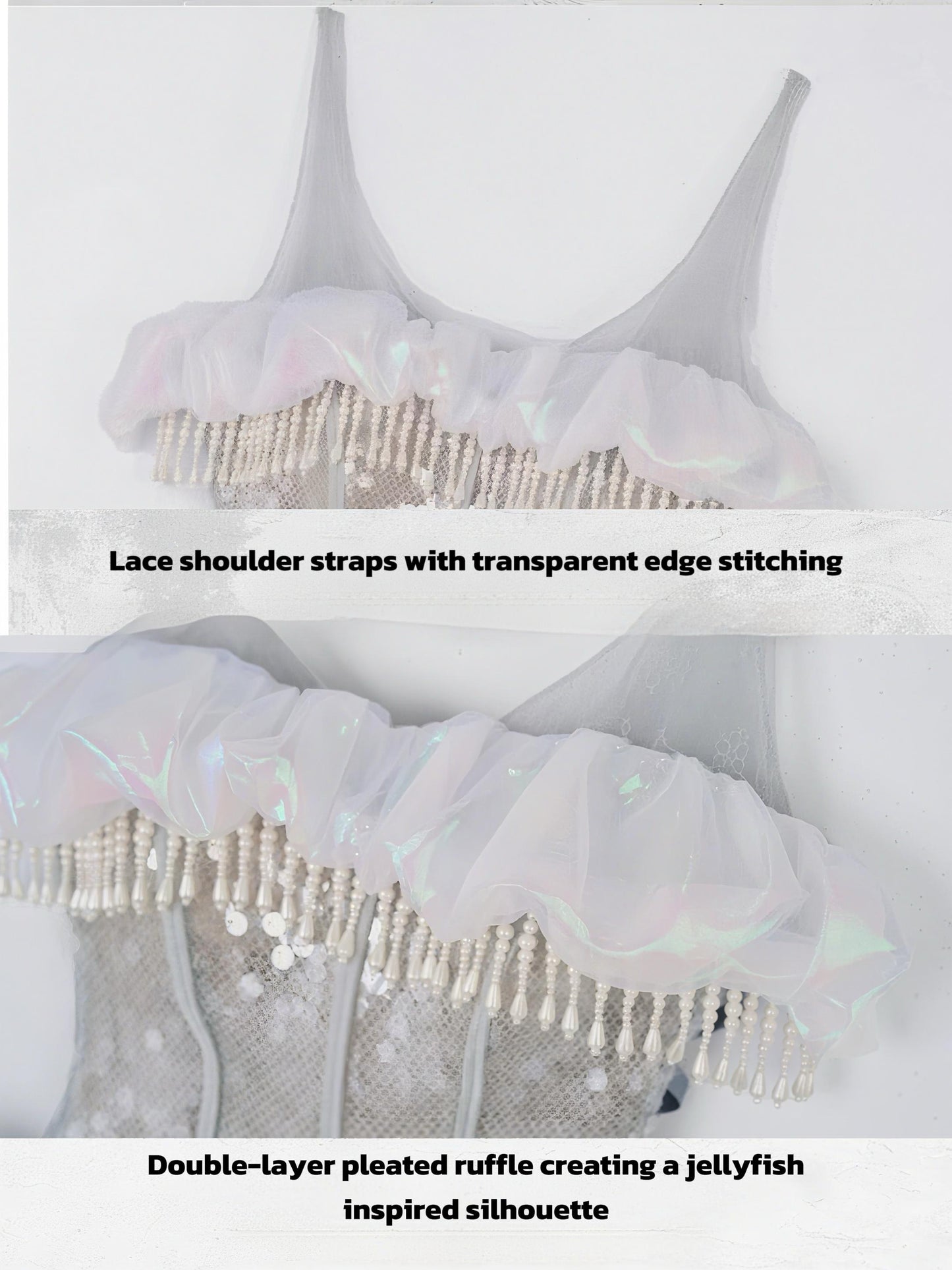 Ethereal Corset Dress with Detachable Jellyfish Skirt, Sheer Fairy Dress, Fantasy Rave Outfit, Gothic Romantic Look, Pastel Gothic