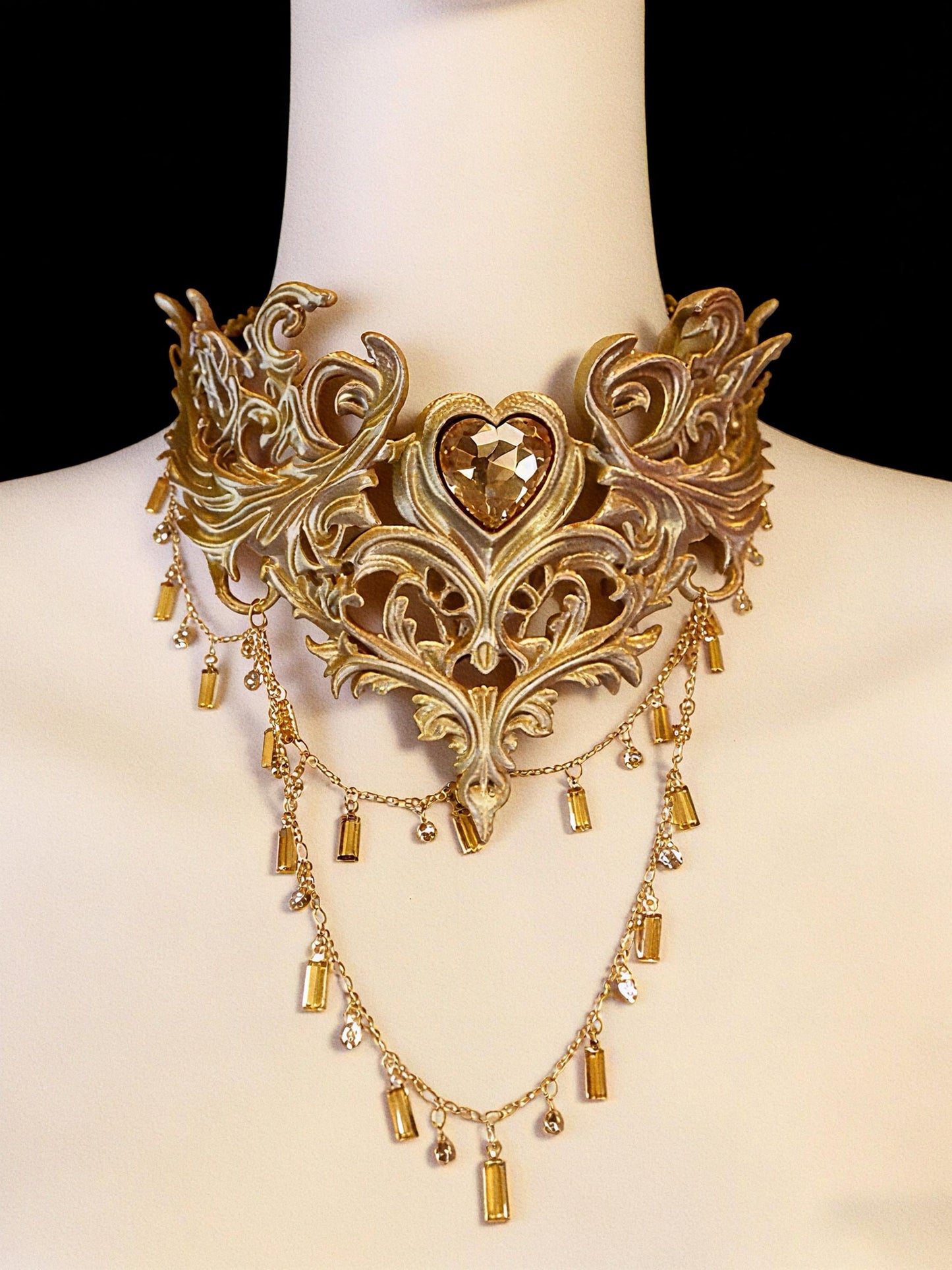 3D Printed Gothic Heart Choker Necklace, Baroque Filigree Statement Collar, Fantasy Couture Necklace, Gift for Her