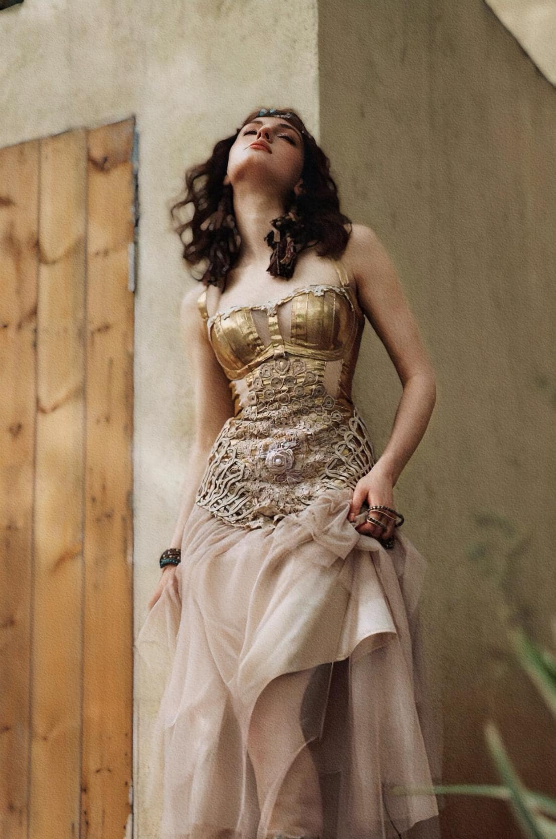fairycore corset dress back view elegant silhouette and soft fabric layers