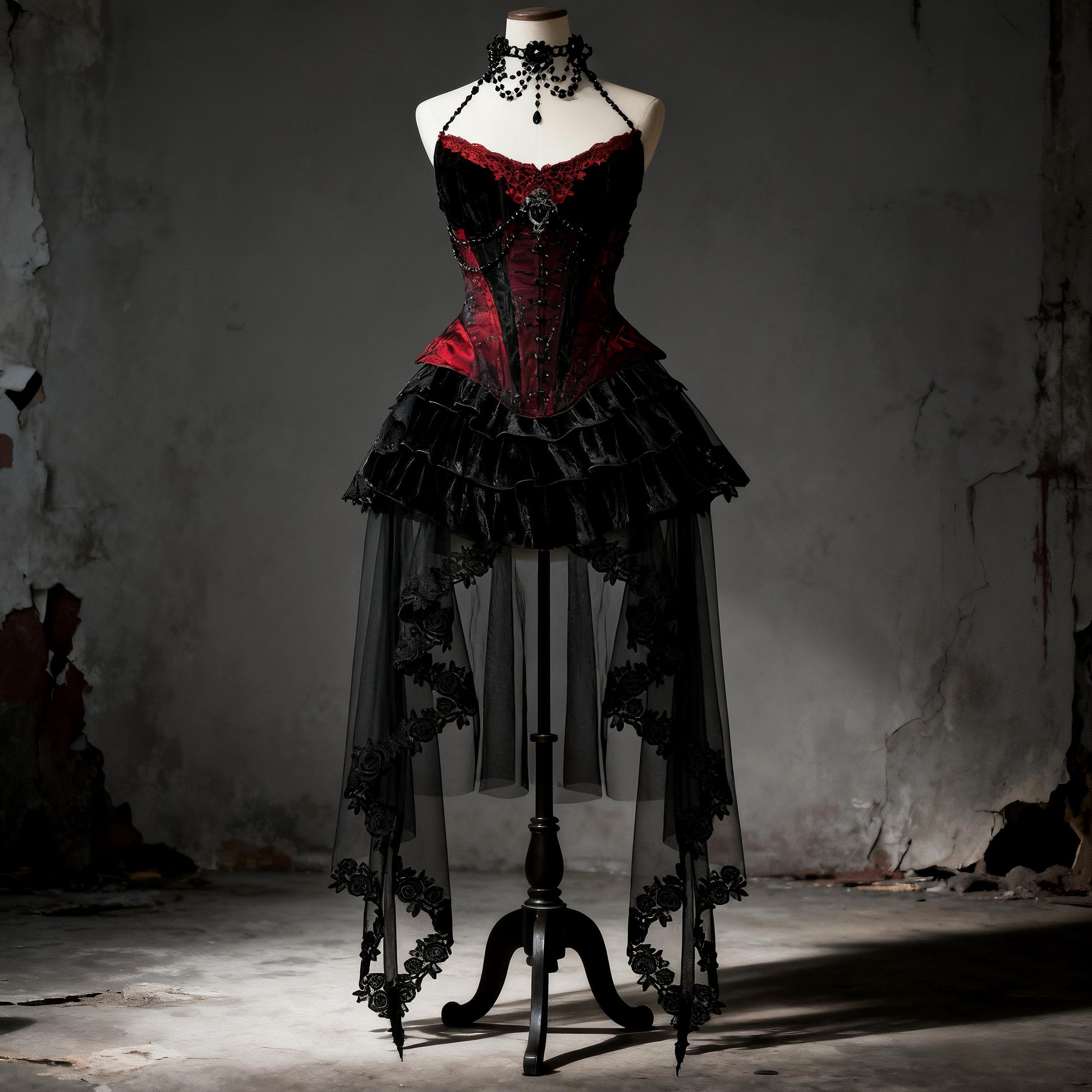 vampire corset dress full body model red velvet gothic outfit