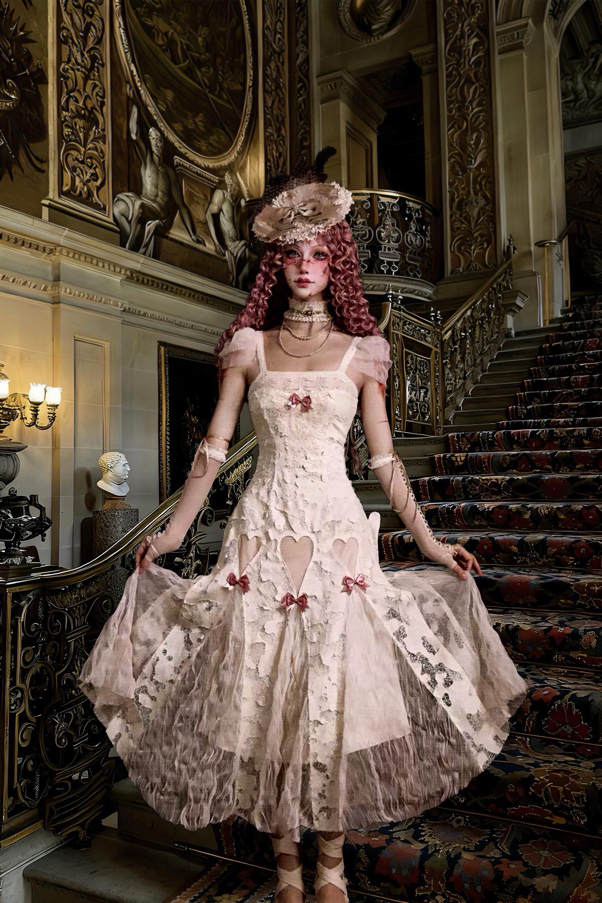 Balletcore lace dress front view vintage pink lace dress