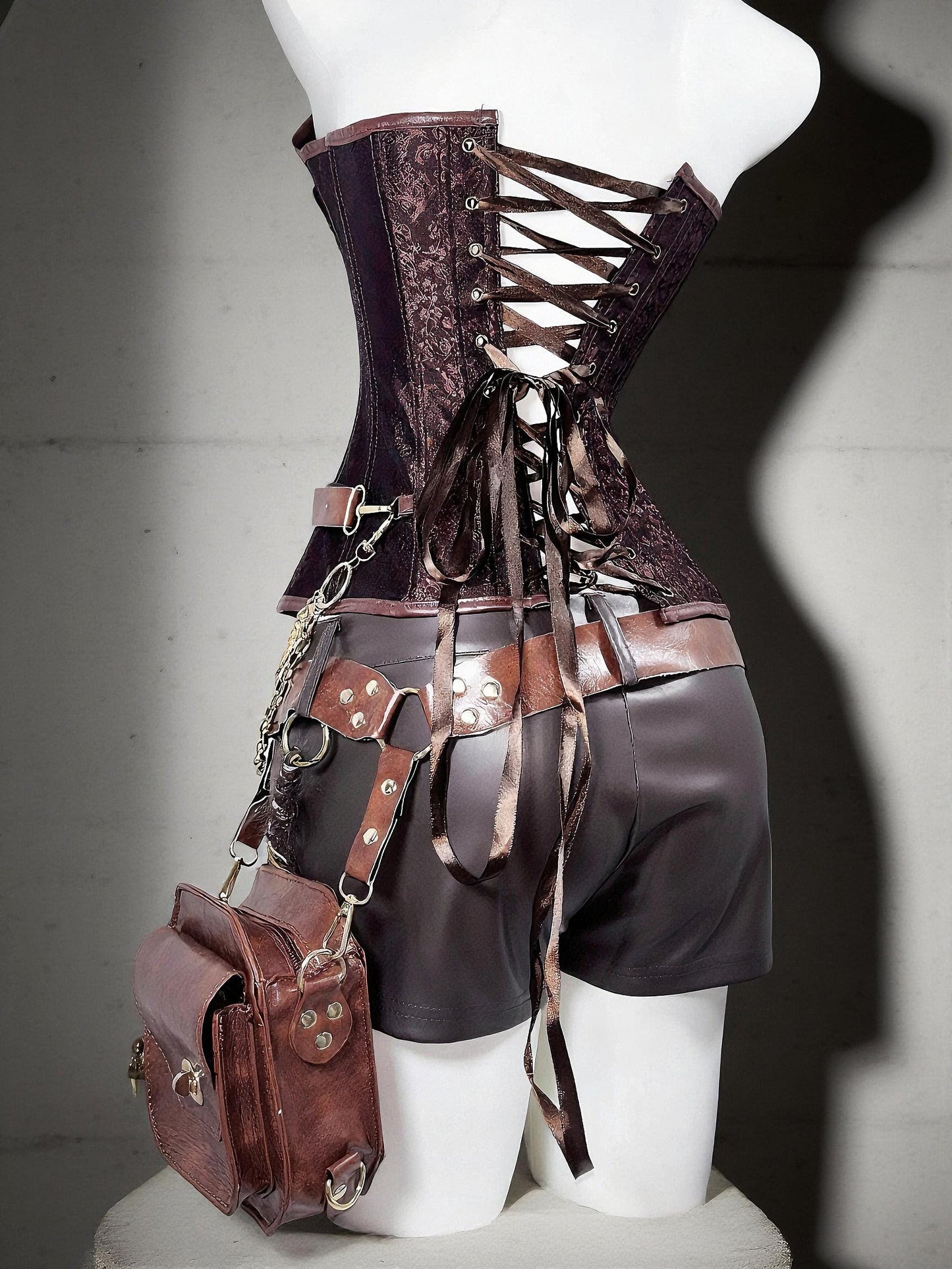 Chain Warden Gothic Pirate Costume: Vegan Leather Corset & Steampunk Shorts, Rave Outfit