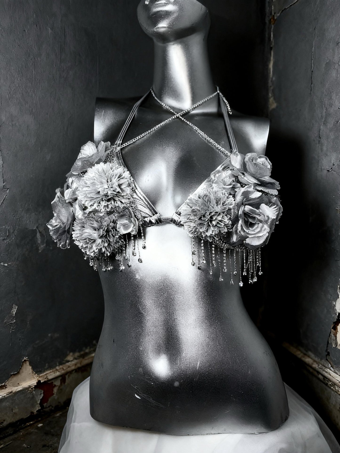 Chrome Angel Silver Rave Bikini Set with Wings, Futuristic Cyber Angel Festival Rave Outfit, 3 Piece Set, Fairy Cosplay Costume,  Ravewear.