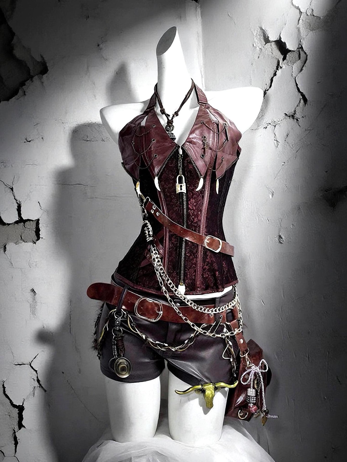 Chain Warden Gothic Pirate Costume: Vegan Leather Corset & Steampunk Shorts, Rave Outfit