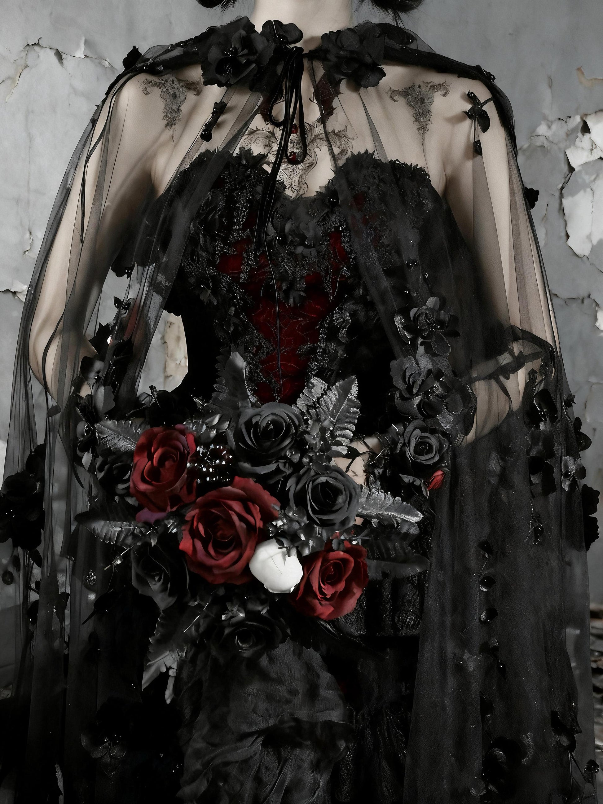gothic velvet corset dress bodice front view lace and red detail corset