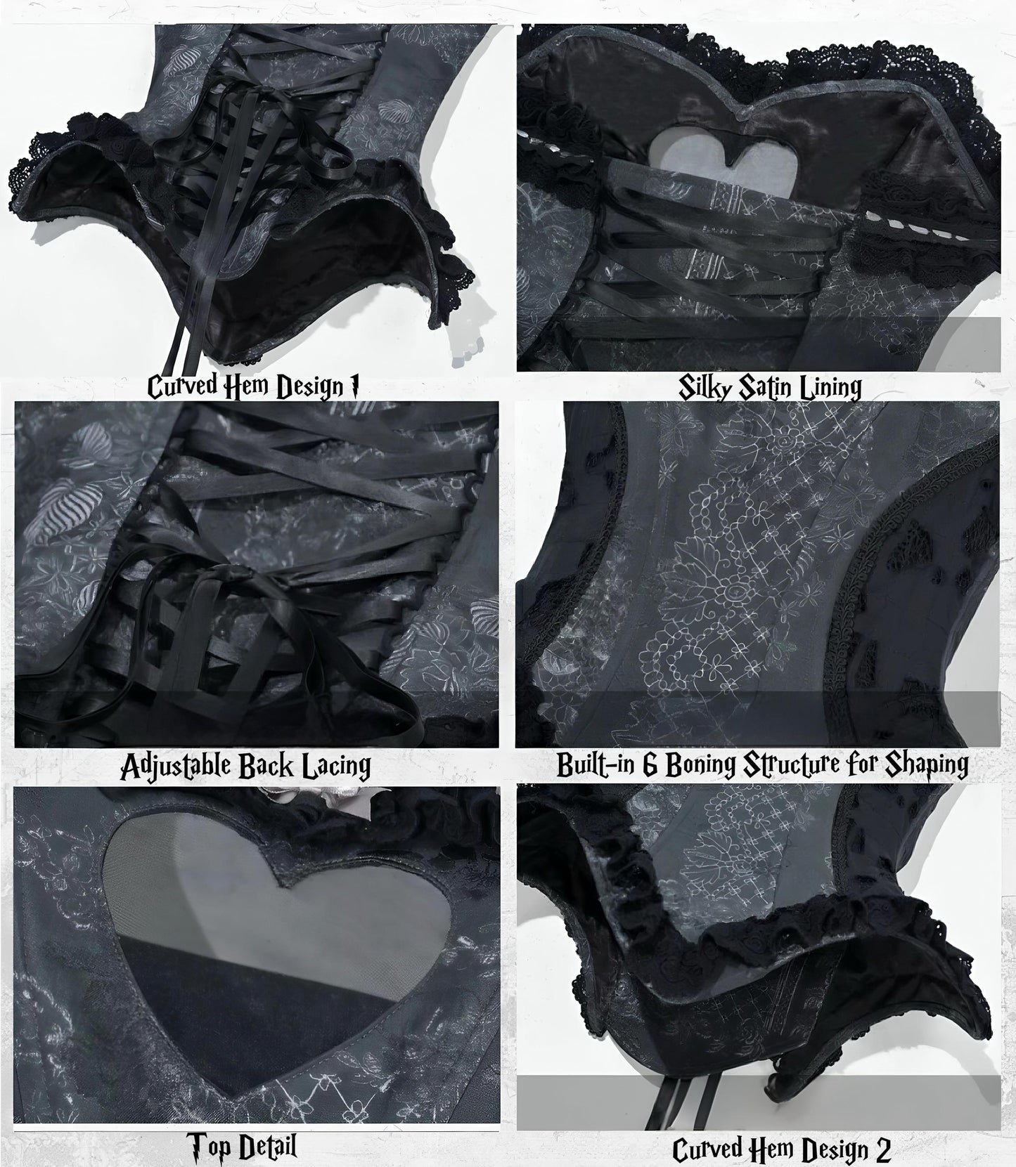 Gothic Black Heart Corset Top – Sheer Mesh Bustier with Jacquard Fabric & Cotton Lace Trim Dark Romantic Lace Up Corset, Gift for Cosplayer