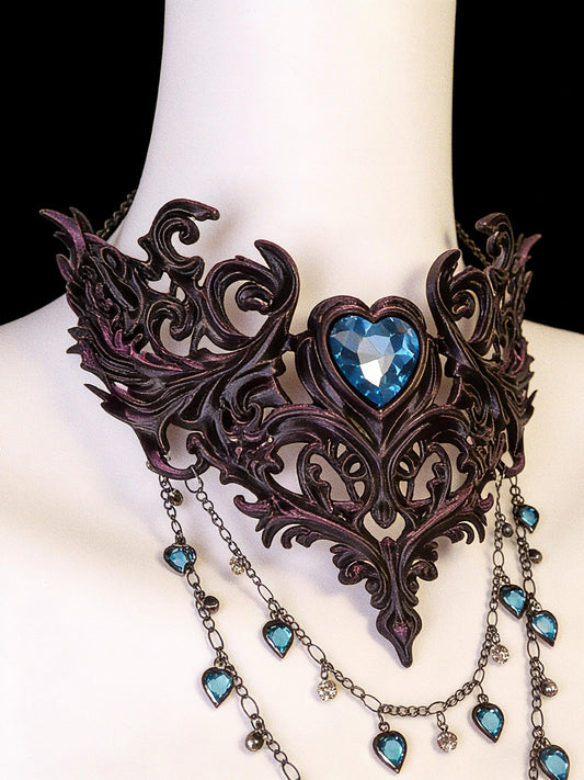 3D Printed Gothic Heart Choker Necklace, Baroque Filigree Statement Collar, Fantasy Couture Necklace, Gift for Her