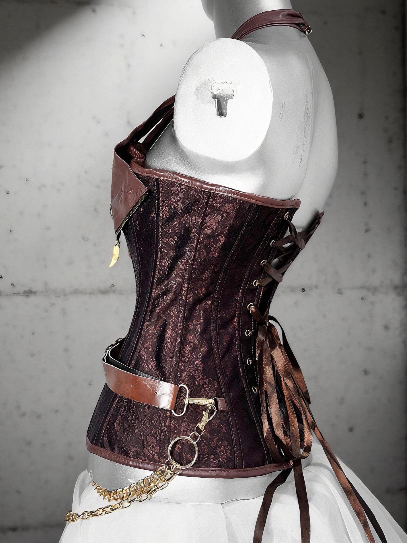 Chain Warden Gothic Pirate Costume: Vegan Leather Corset & Steampunk Shorts, Rave Outfit
