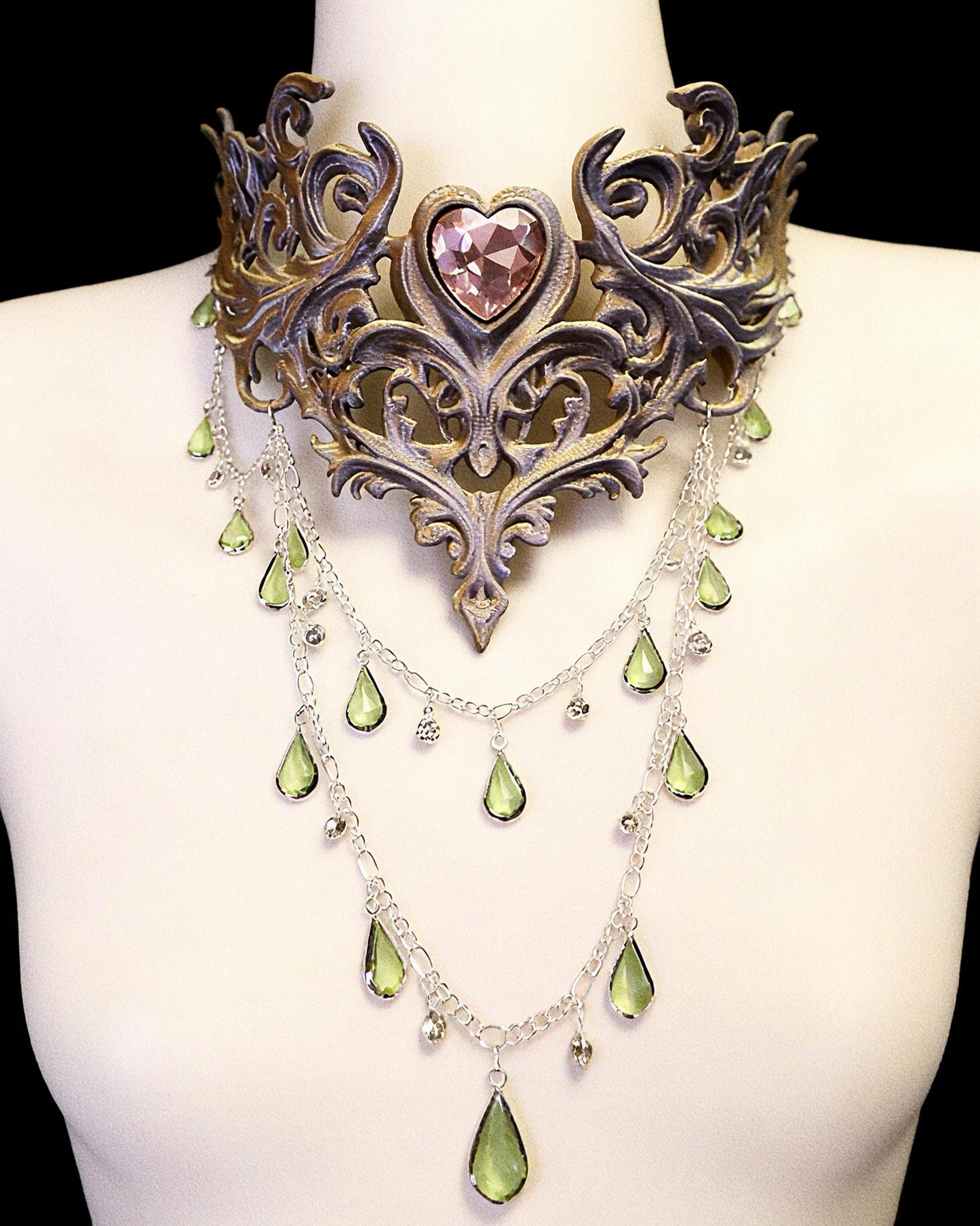 3D Printed Gothic Heart Choker Necklace, Baroque Filigree Statement Collar, Fantasy Couture Necklace, Gift for Her