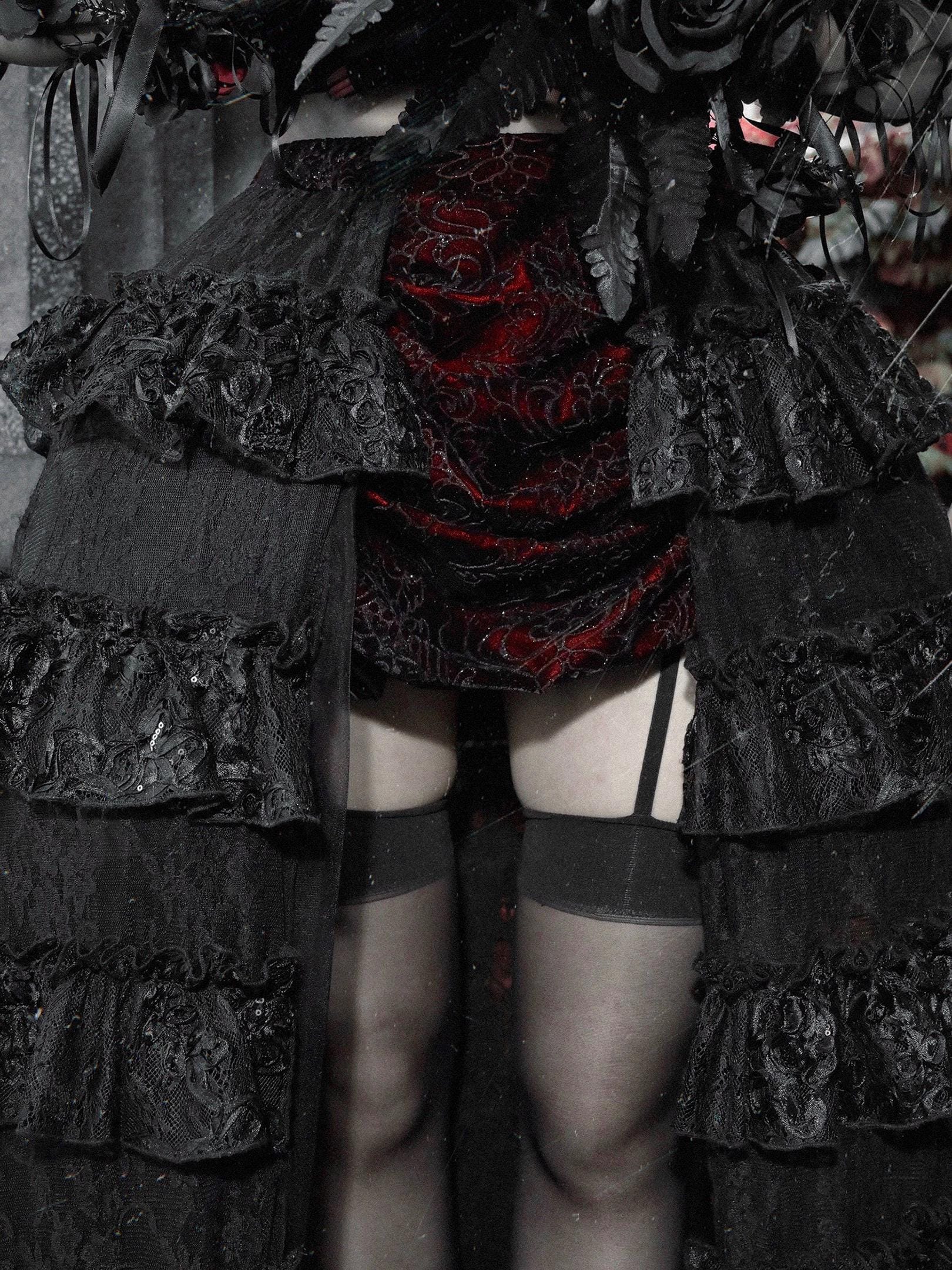 gothic velvet corset dress close up waist lace corset structure detail